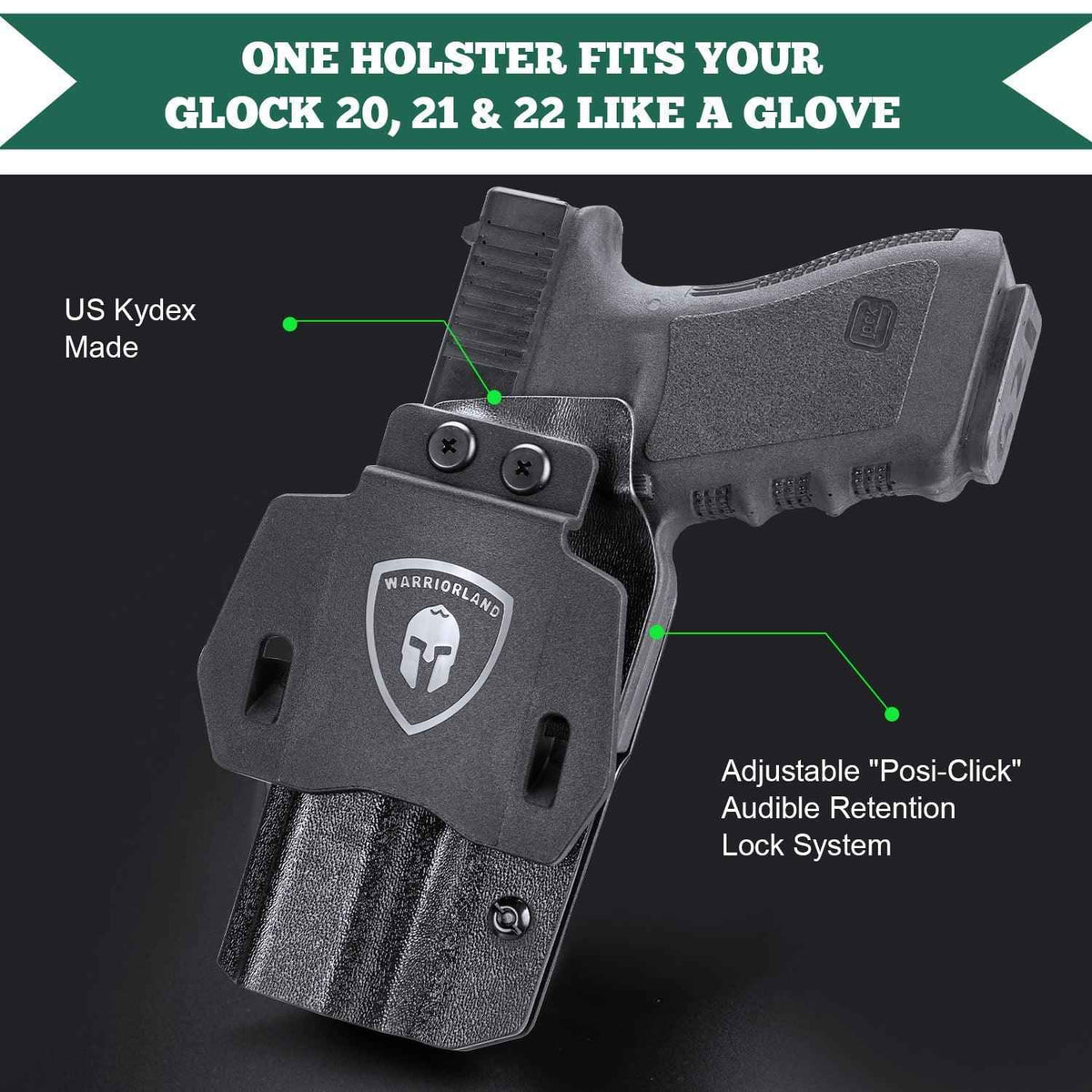 Glock 20 21 22 Holster OWB Kydex Holster Optics Cut: Glock 21 / Glock 20 (Gen 3 4 5) & Glock 22 Gen 5, Outside Waistband Open Carry G21 Holster with 1.75 Inch Paddle, Adj. Retention & Cant, Right|WARRIORLAND