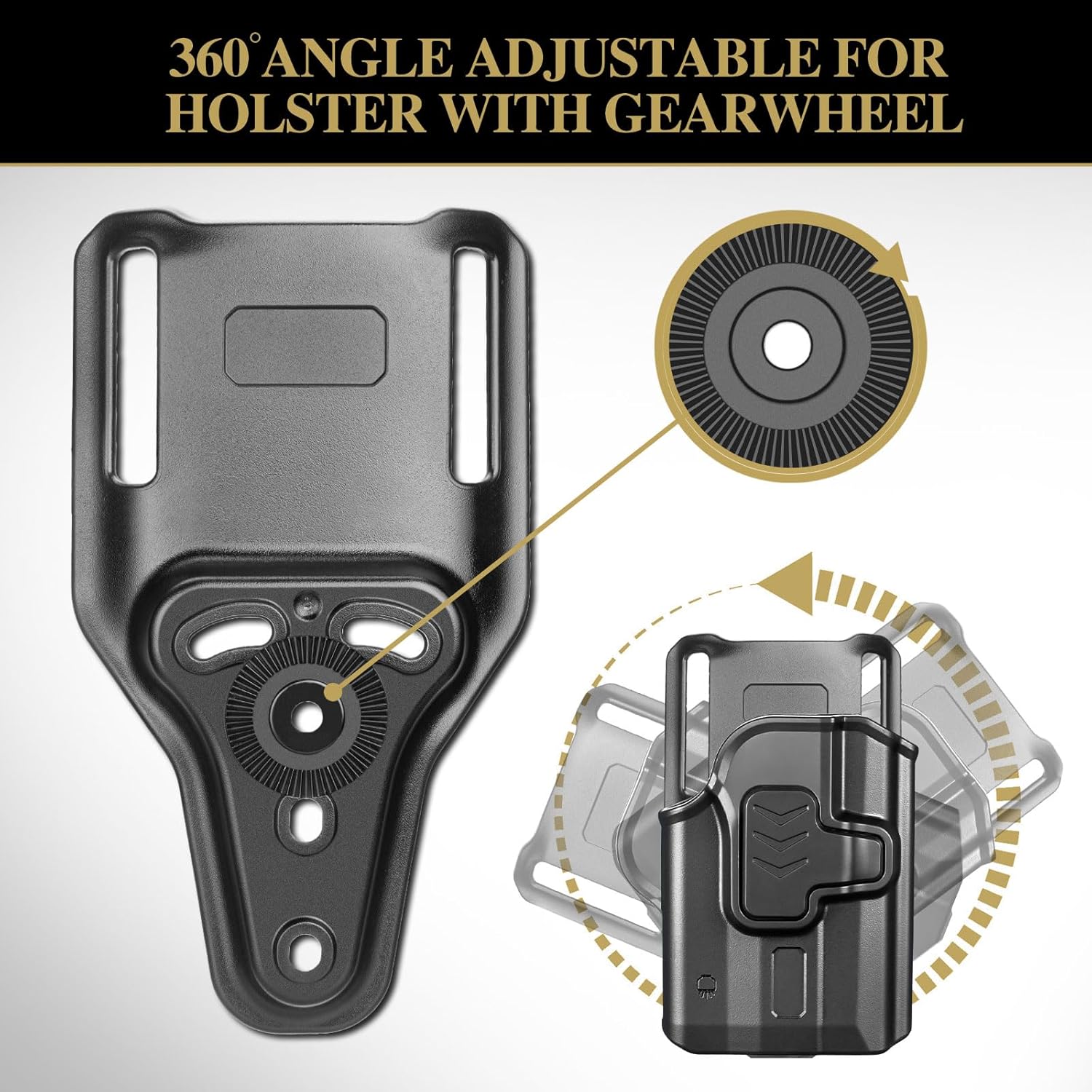 WARRIORLAND Universal Mid-Ride Belt Loop Adapter (CUBL) – 1.75” Duty Belt Fit, Adjustable 3-Hole Holster & 360° Gearwheel Compatibility