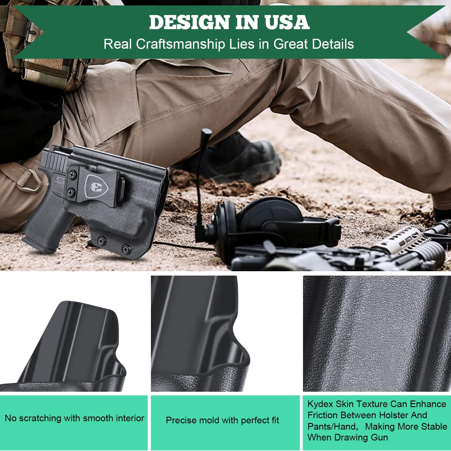 WARRIORLAND IWB Kydex Holster Fit Glock 43/43X with TLR-6 /TLR-6 HL - Not Fit MOS, Inside Waistband Holster, Adj. Cant & Retention, Right/Left Hand Option.
