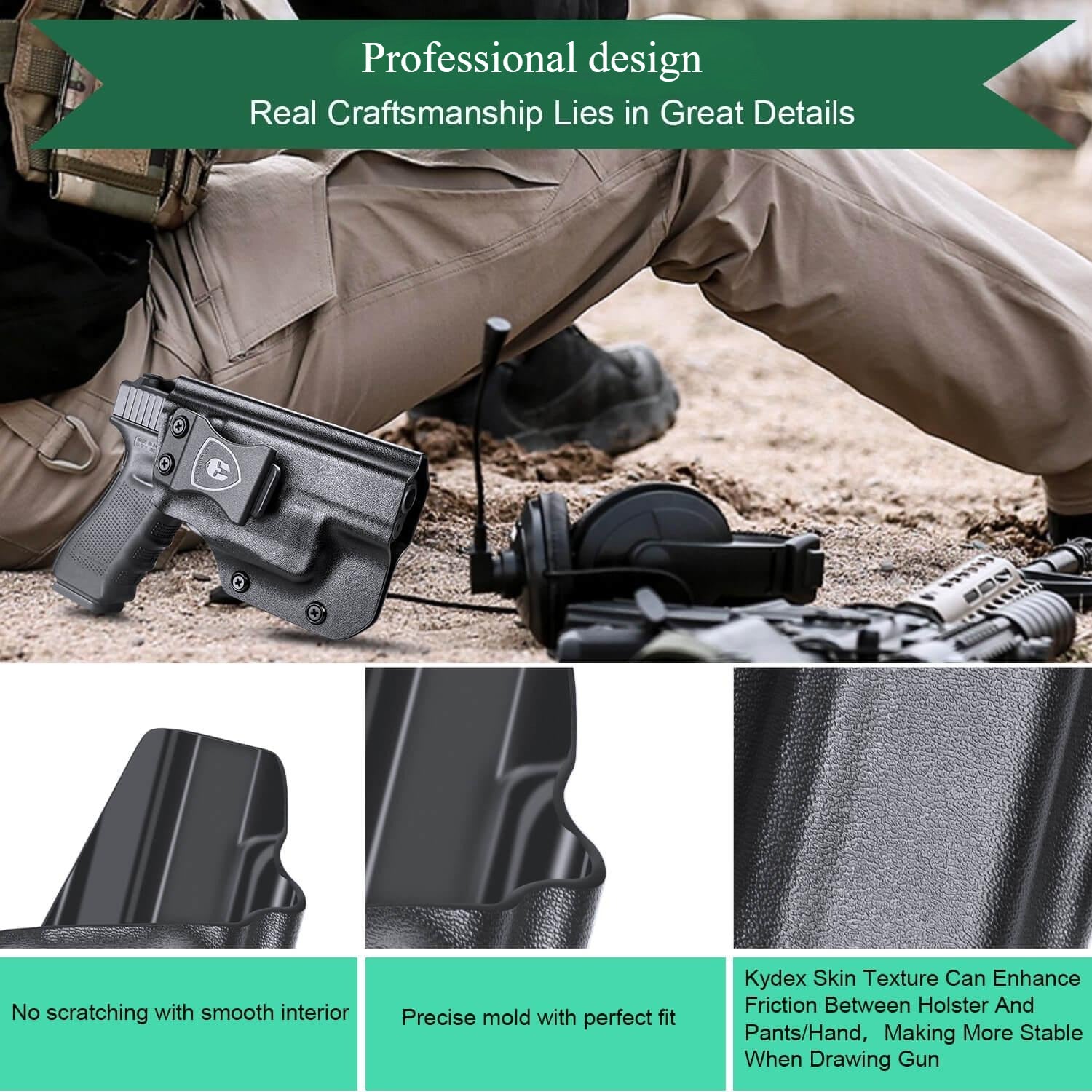 IWB Kydex Holster for Glock TLR 6  Light Bearing Holster 17 19 19X 22 (Gen1-4) 31 32 45(Gen 1-5)  Right/ Left Handed | WARRIORLAND WARRIORLAND