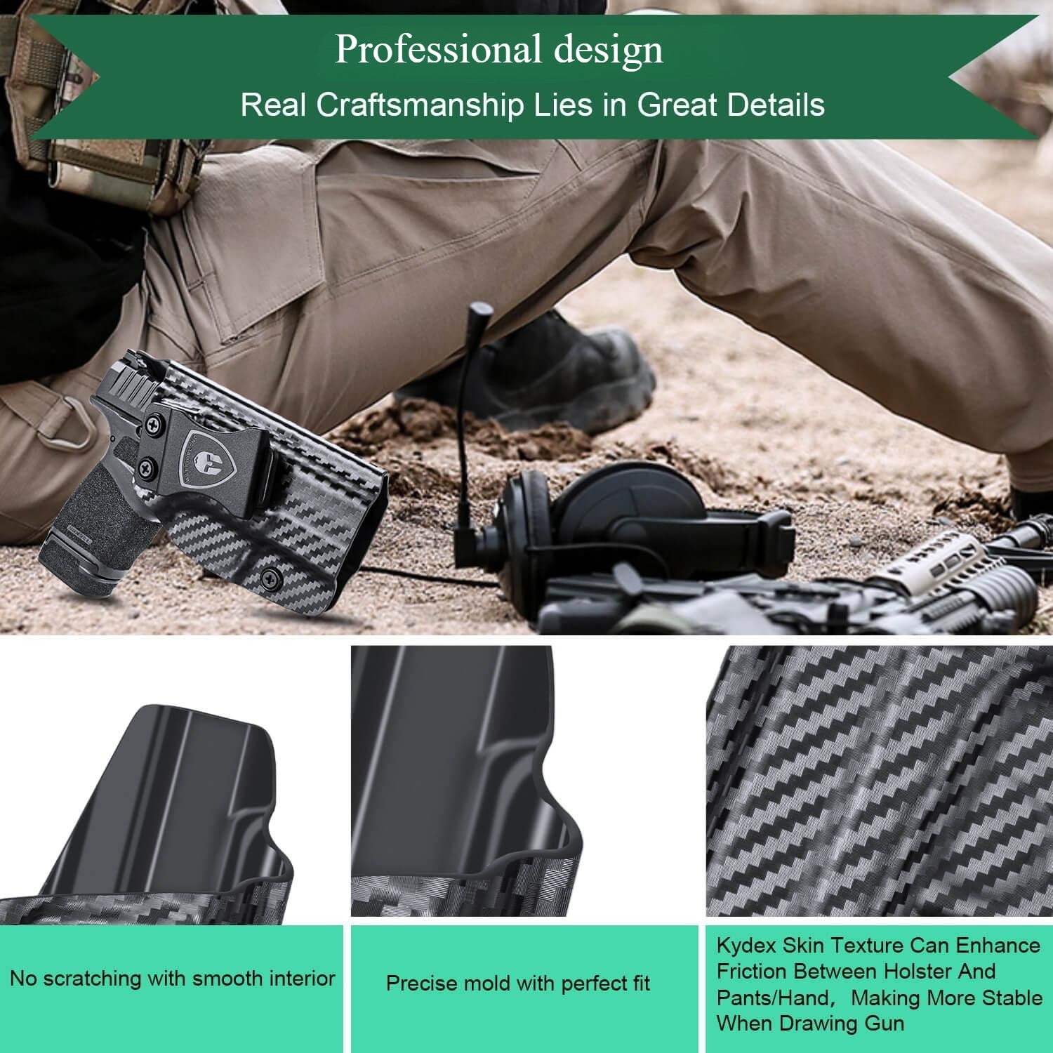 Carbon Fiber Kydex IWB Holster for Springfield Armory Hellcat/ Pro 9mm | WARRIORLAND WARRIORLAND