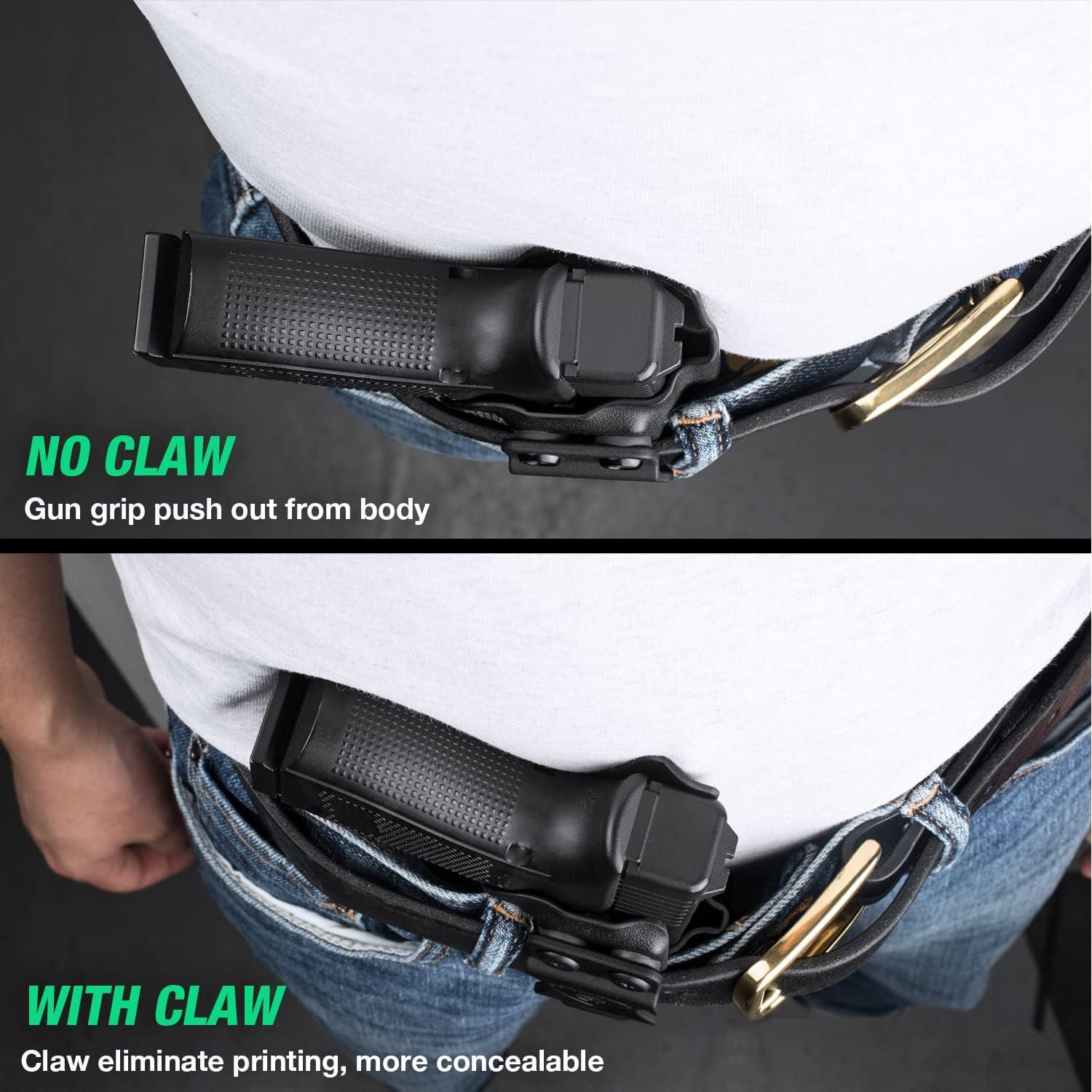 Glock G19 Gen3-5  G19X  G23 Gen3-4  G26 Gen3-5   G32 Gen3-4  G44  G45 IWB Kydex Leather Lined Holsters with Optics Cut & Claw, Right Hand WARRIORLAND