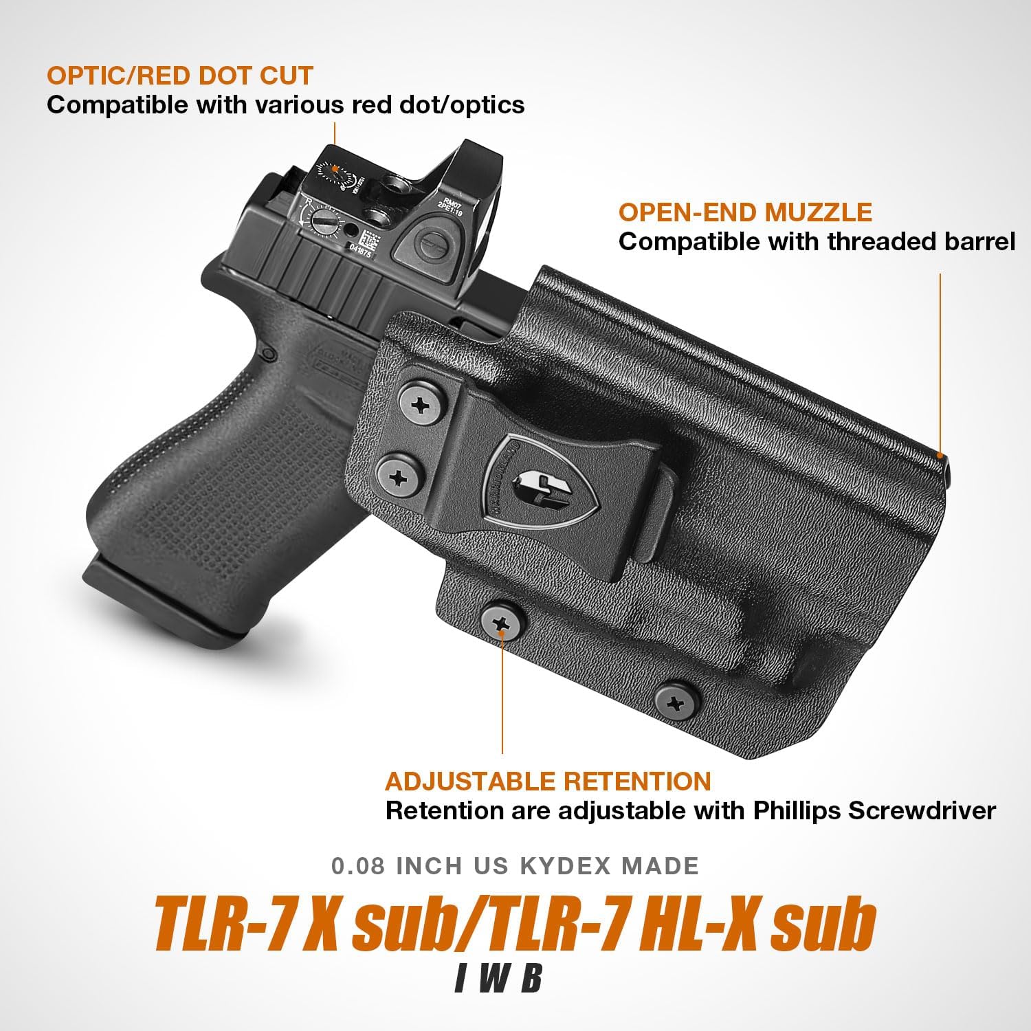 WARRIORLAND IWB Kydex Holster for Glock 43X MOS / 48 MOS with TLR-7X Sub or TLR-7 HL-X Sub โ Optic Cut | Full Sweat Guard | Posi-Click Retention | Adj. Cant & Retention, Right Hand.