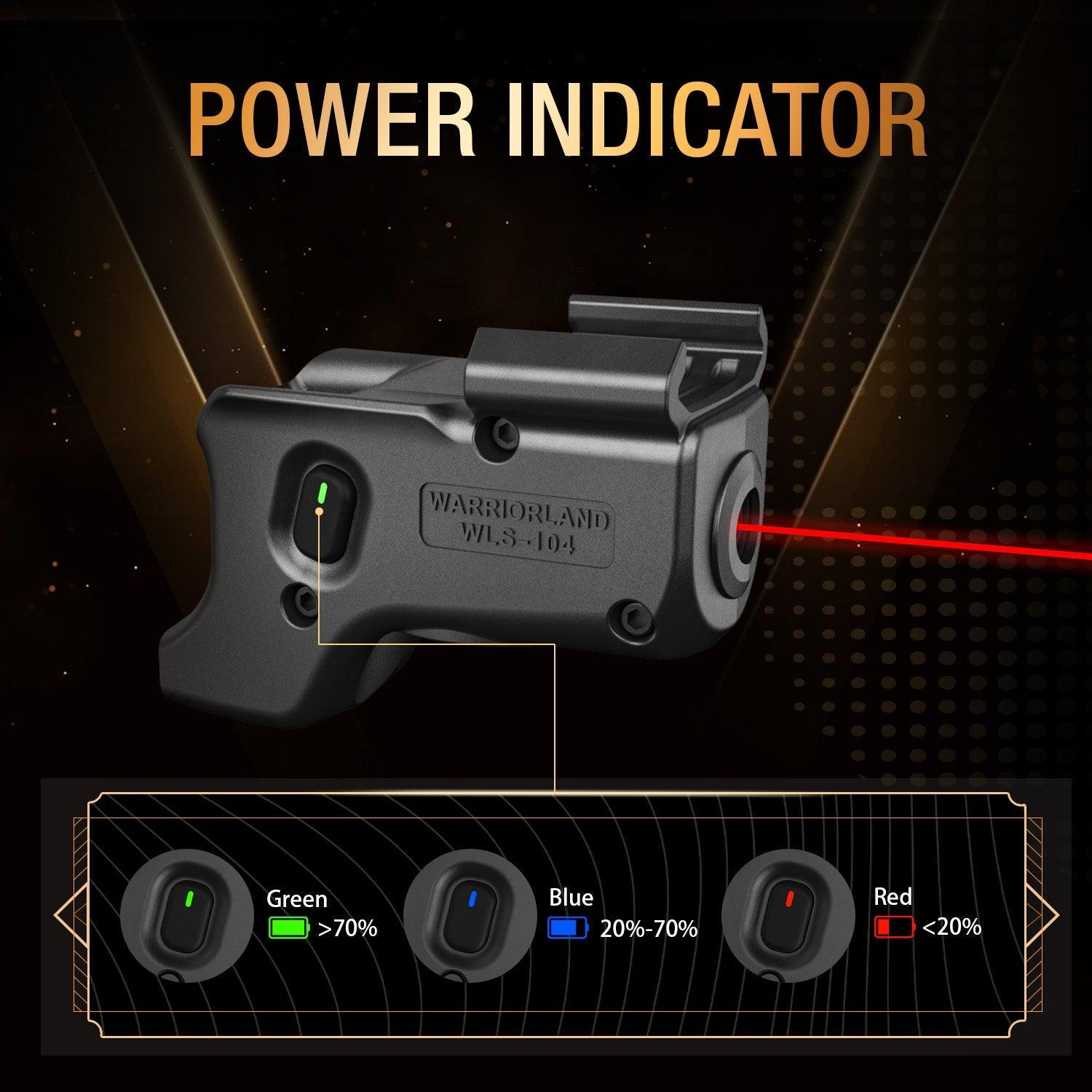 WARRIORLAND WLS-104 Laser Sight Designed to fit Glock 17/19/19X/23/31/32/44/45, Red Laser Sight with Power Indicator, Custom-made Kydex Holster Included, Windage and Elevation Adjustment WARRIORLAND