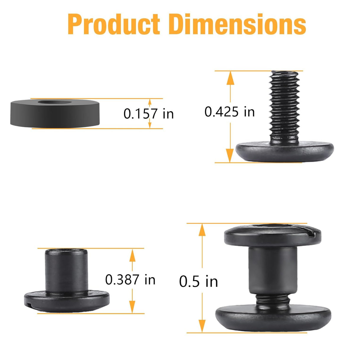 WARRIORLAND 12-Pack Black Chicago Screws, DIY Screw Kits for Kydex & Leather Gun Holsters/Clips and Knife Sheaths, Includes Phillips Truss Heads + Open Slotted Fasteners + Rubber Washers/Spacers.