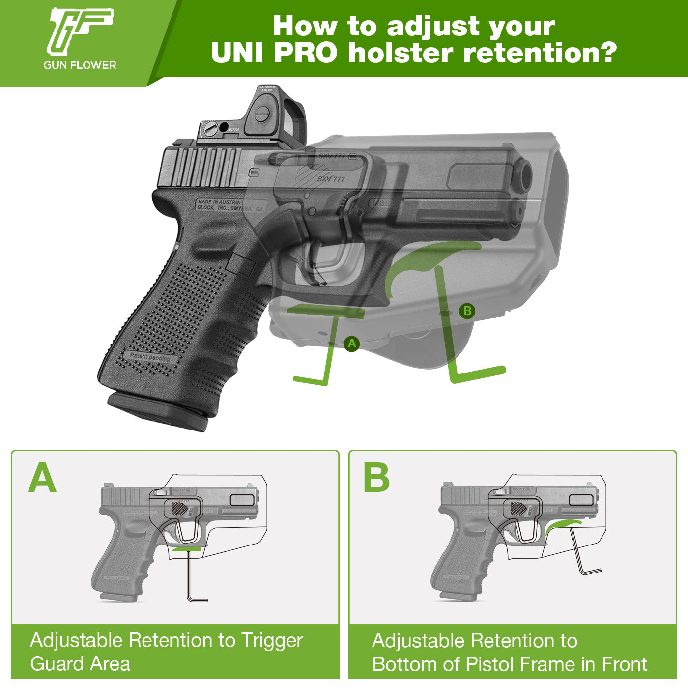 Universal OWB Holster Fit most Gun type Outside Waistband Carry Holster, Adjustable Retention, Index Finger Release,Right Hand WARRIORLAND