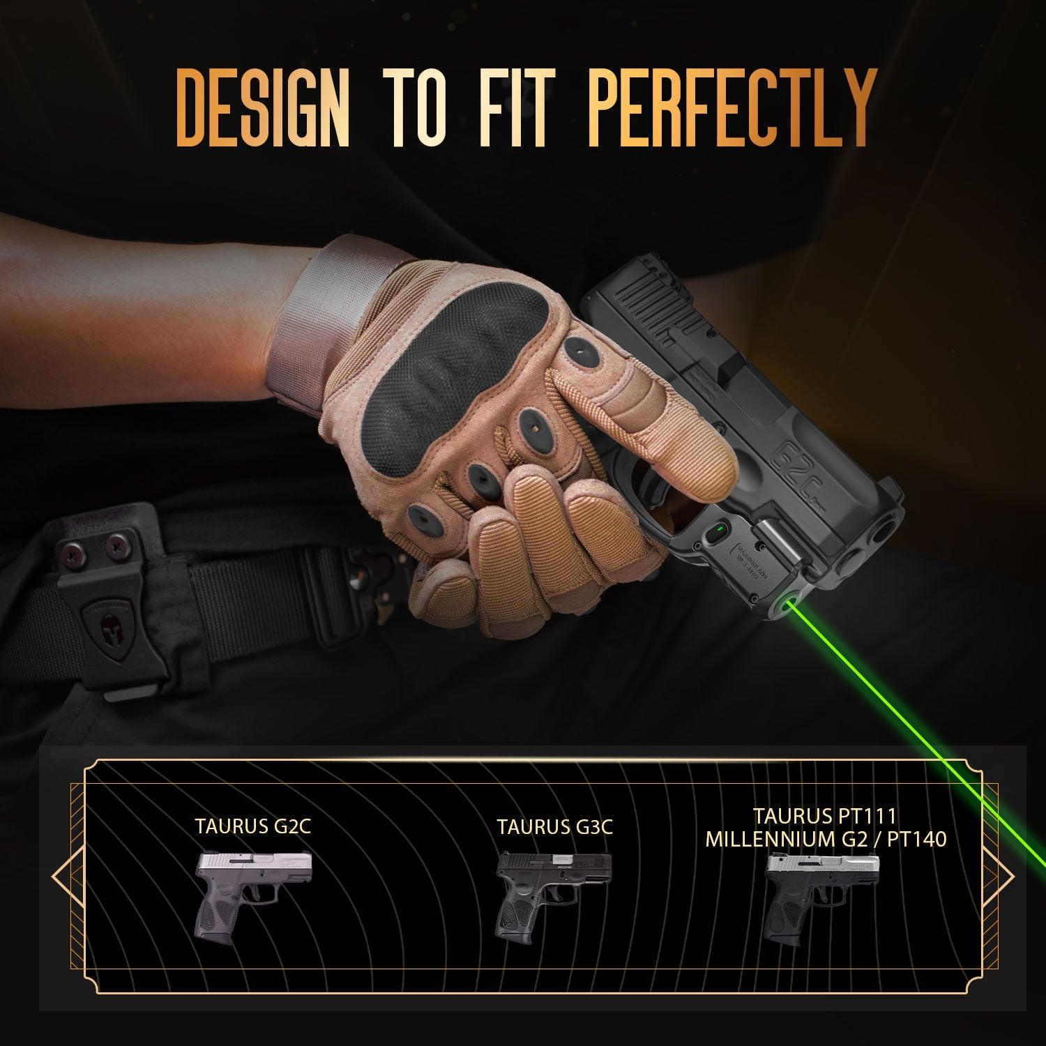 WARRIORLAND Green Laser Sight With Holster Combo Tailored Fit Taurus G2C / Taurus G3C / Millennium G2 PT111 & PT140, Ultra Compact G2C Beam Sight, Gun Sight with Ambidextrous On/Off Switch & Power Indicator, WLS-101G-H WARRIORLAND