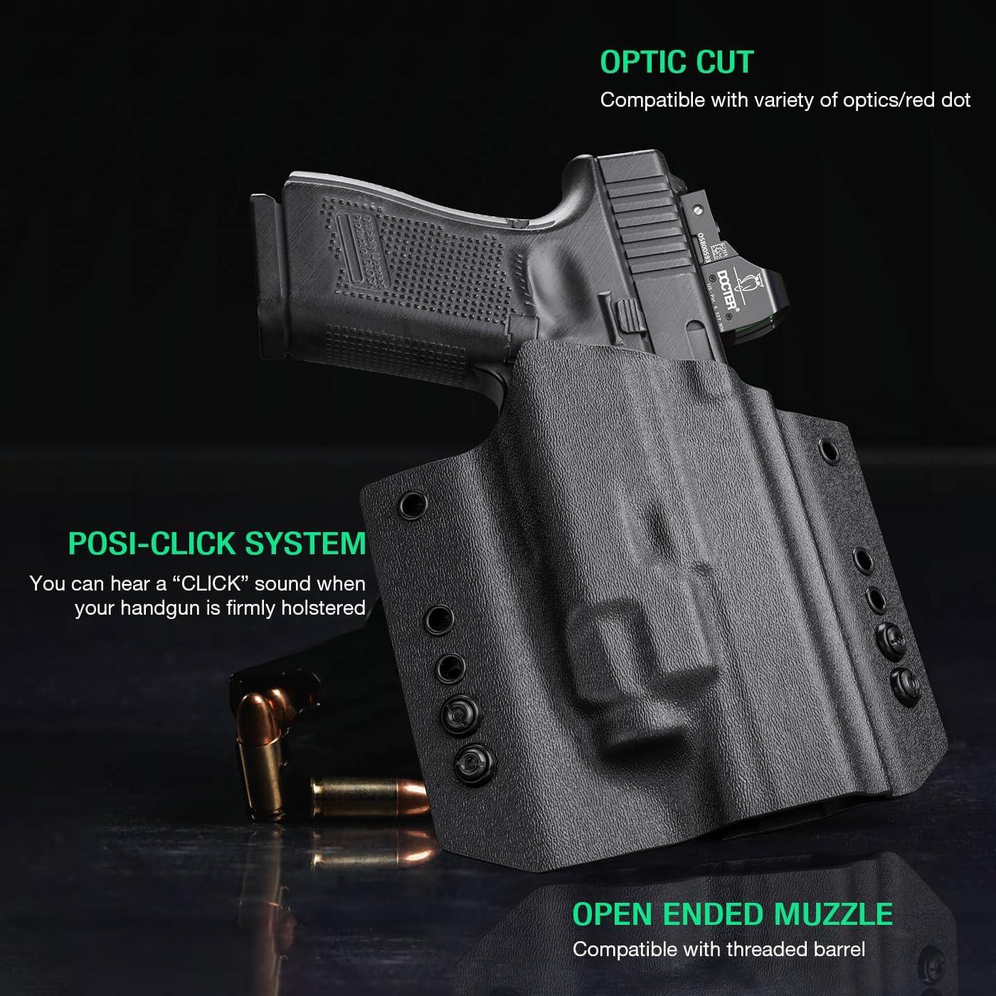 Glock 17/19 TLR7/TLR7A Holster OWB Kydex Holster Optic Cut Fit: Glock 17 G19 G44 G45 GEN 1-5 G23 G32 Gen 3-4 w/TLR-7 TLR-7A, Outside Waistband Carry Holster, Right Hand | Warriorland WARRIORLAND
