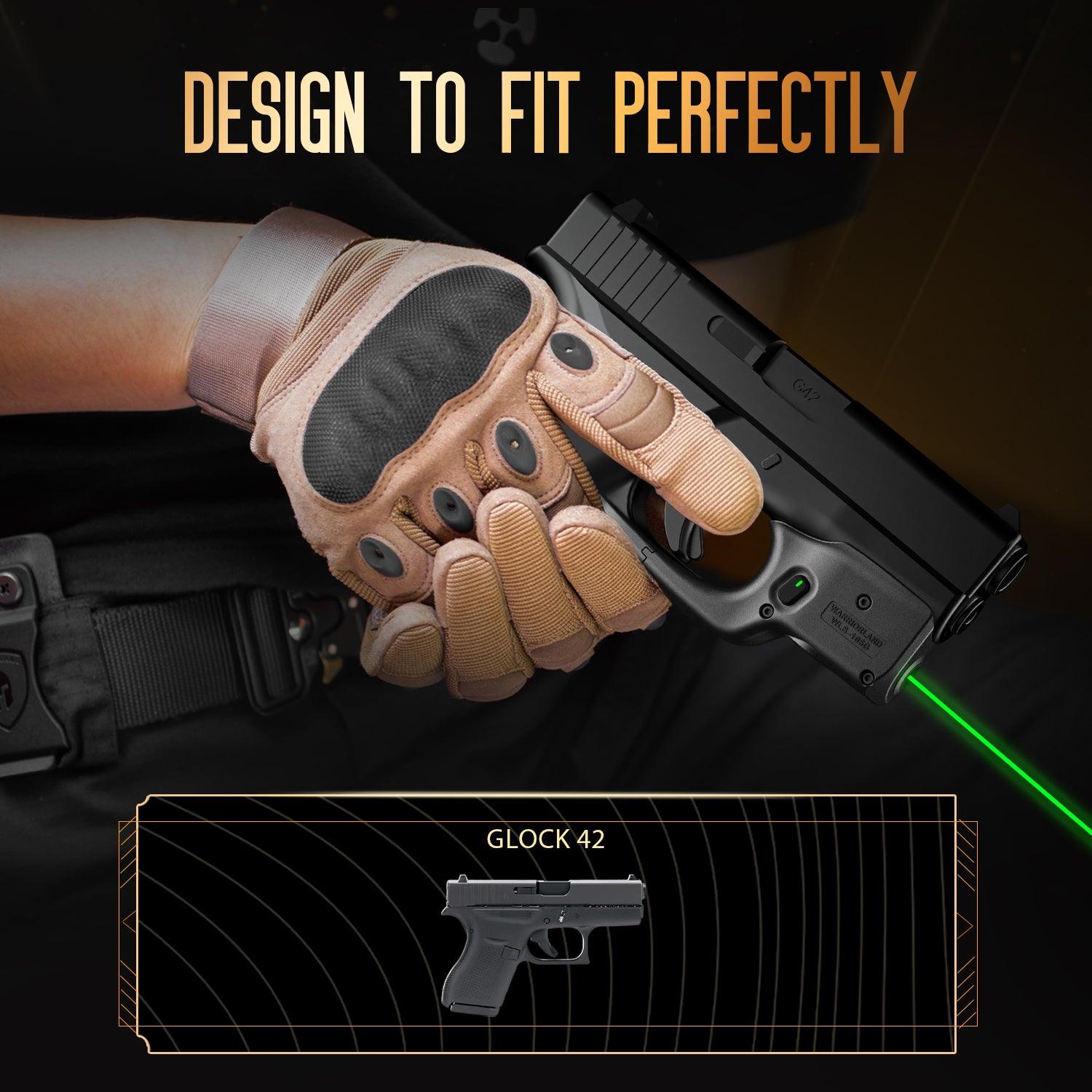 Green Laser Sight Designed to Fit Glock G42 with Holster Combo, Green Beam Sight with Power Indicator, Custom-Made IWB Kydex Holster Right Hand, Windage and Elevation Adjustment, WLS-105G WARRIORLAND