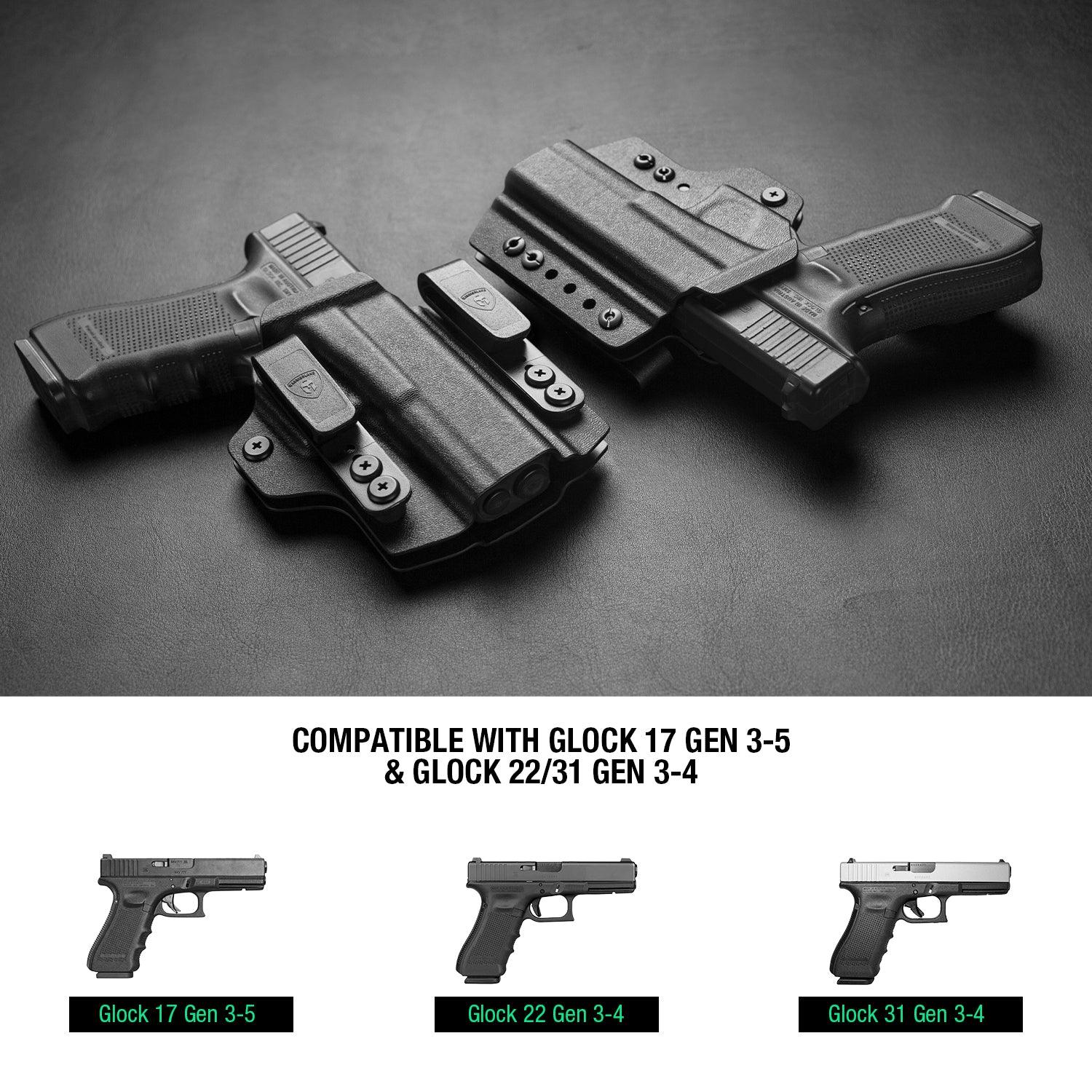 Glock 17 Gen 3-5 & Glock 22/31 Gen 3-4 IWB & OWB Convertible Holster Holsters, Optic Ready, Adj Ride Height,Right Hand | Warriorland WARRIORLAND