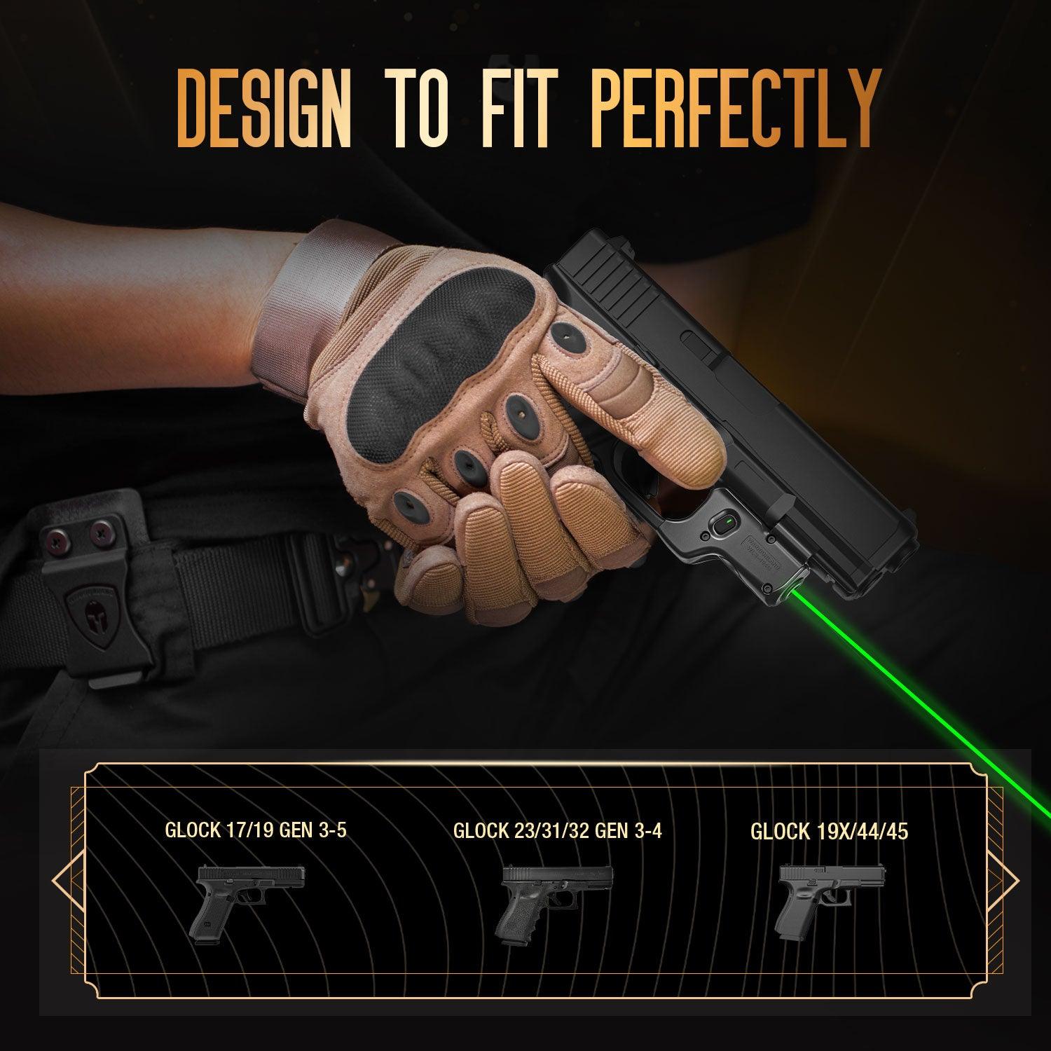 Green Laser Sight Tailored Fit Glock 17/19/19X/23/31/32/44/45, Ultra Compact G19 Beam Sight, Gun Sight with Ambidextrous On/Off Switch & Power Indicator|WARRIORLAND WARRIORLAND