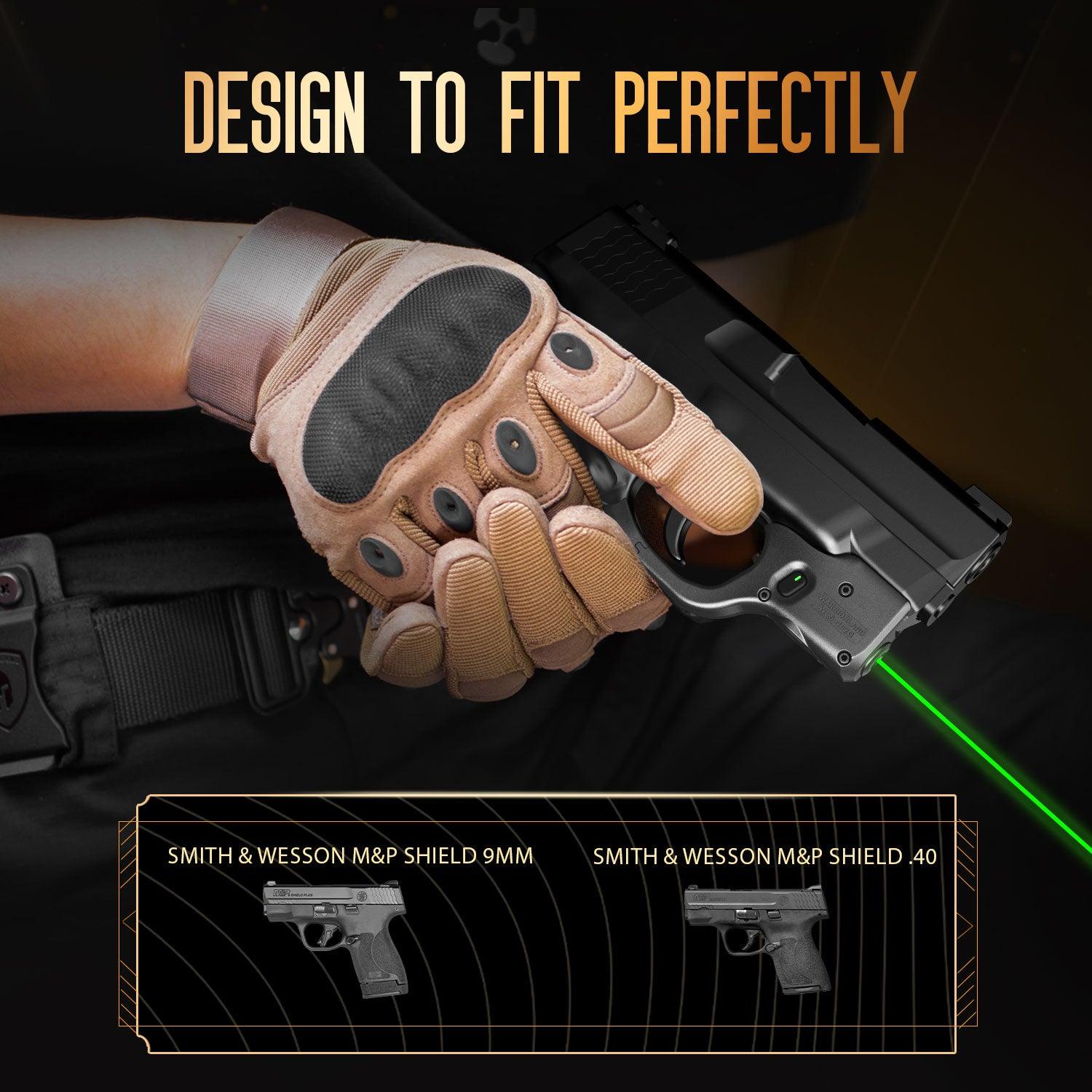 Green Laser Sight Tailored Fit M&P Shield 9mm/.40 Pistol (Not Fit M&P Shield Plus), Ultra Compact Shield 40 Beam Sight, Gun Sight with Ambidextrous On/Off Switch & Power Indicator, WLS-102G|WARRIORLAND WARRIORLAND