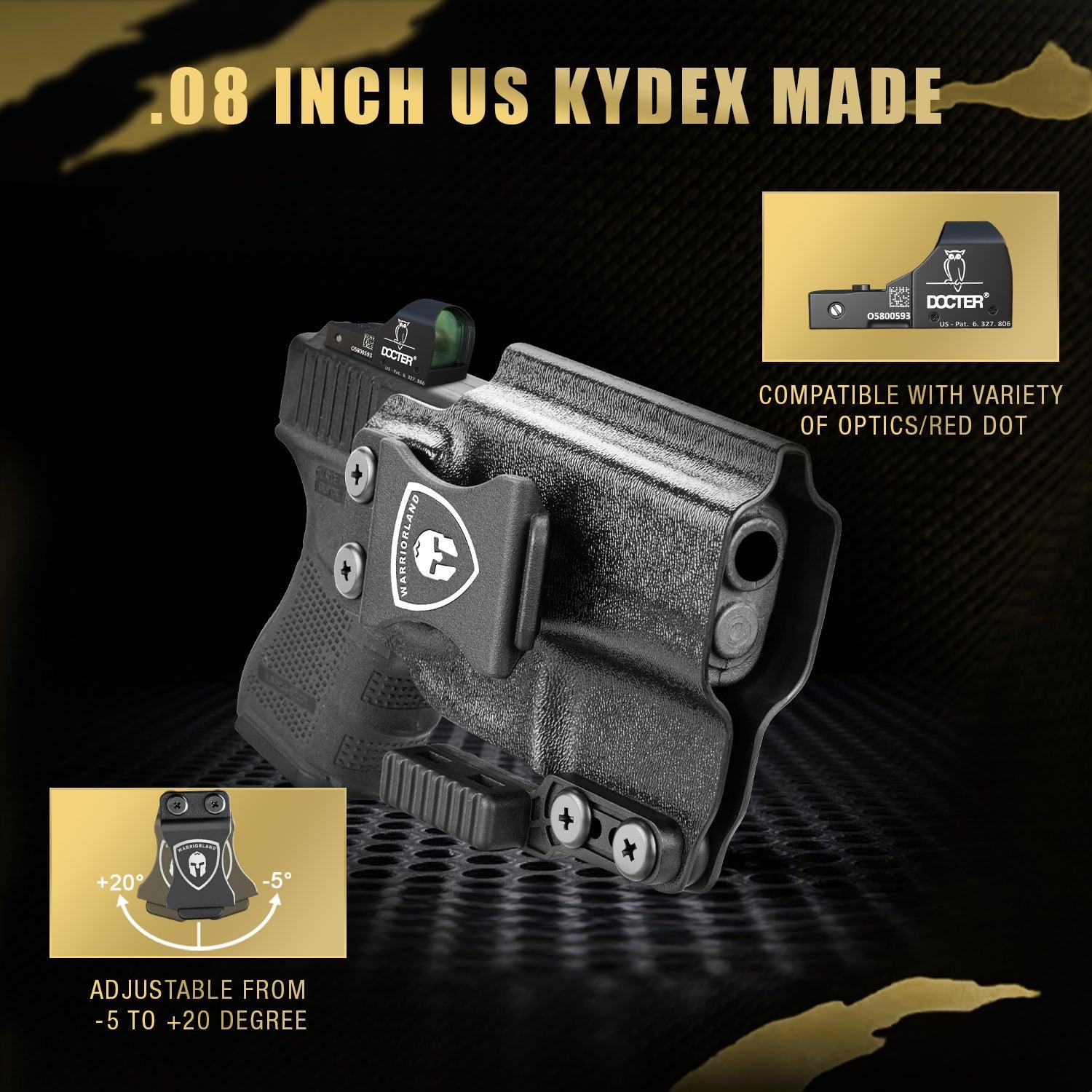 IWB Kydex Holster with Claw Attachment and Optic Cut Fit G26 Gen 1-5 / G27 & G33 Gen 3-4 Pistol, Inside Waistband Appendix Carry G26 Holster, Adj. Cant & Retention, Right Hand|WARRIORLAND WARRIORLAND