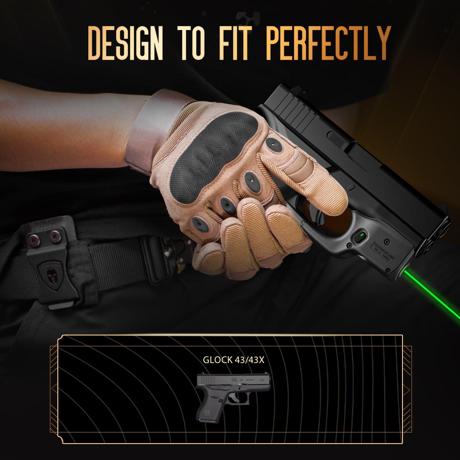 Green Laser Sight Designed to Fit Glock 43/G43X(No Rail Version) with Holster, Green Beam Sight with Power Indicator, Custom-Made IWB Kydex Holster Right Hand, WLS-105G w/ G43 Holster|WARRIORLAND WARRIORLAND