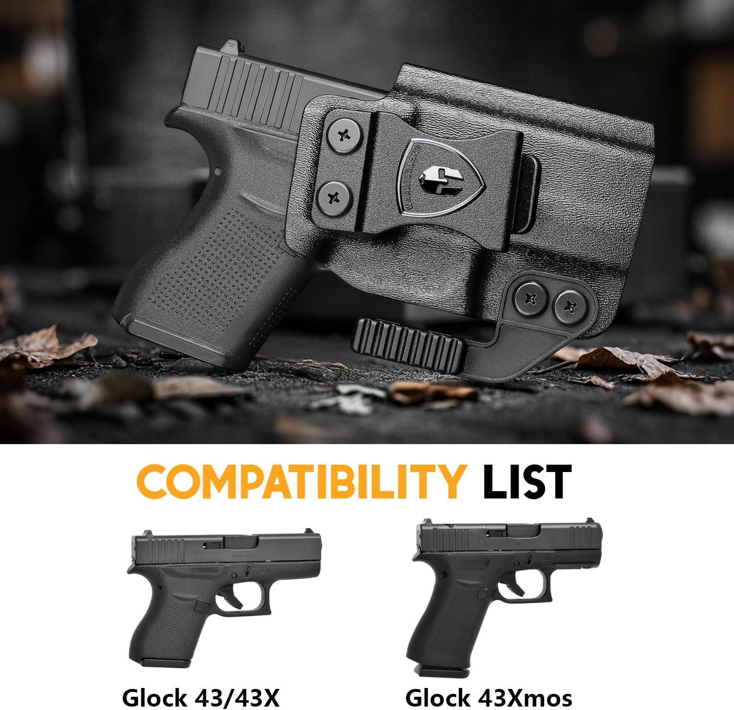 WARRIORLAND Kydex Holster, Fits Glock 43 / 43X / 43X MOS, IWB Carry, Adj. Retention, with Claw & Right-Hand.