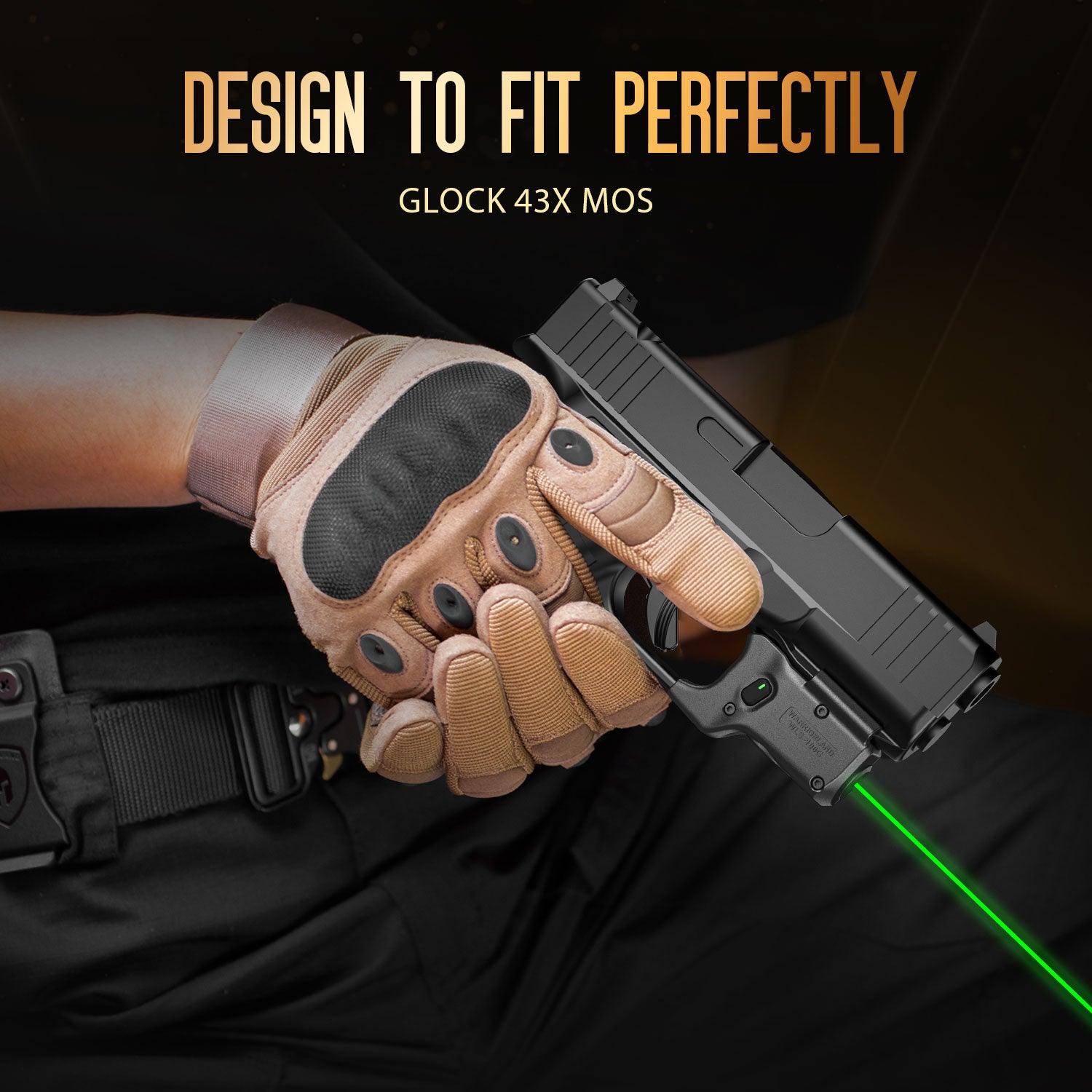 Green Laser Sight Designed to Fit Glock 43X MOS with Holster Combo, Green Beam Sight with Power Indicator, Custom-Made IWB Kydex Right Hand Holster, WLS-100G w/ G43X MOS Holster|WARRIORLAND WARRIORLAND