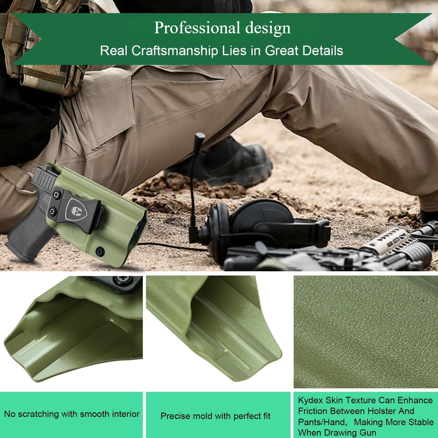 Kydex IWB Holster Glock 43 43X Army Green Concealed Carry Right/ Left Handed | WARRIORLAND WARRIORLAND
