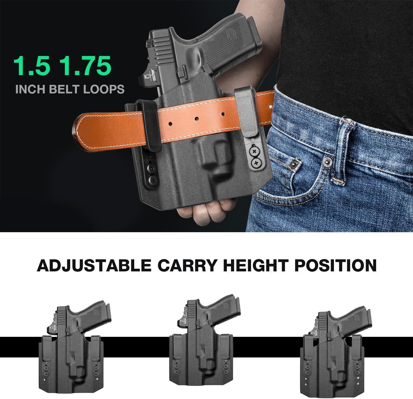 Glock 17/19 TLR7/TLR7A Holster OWB Kydex Holster Optic Cut Fit: Glock 17 G19 G44 G45 GEN 1-5 G23 G32 Gen 3-4 w/TLR-7 TLR-7A, Outside Waistband Carry Holster, Right Hand | Warriorland WARRIORLAND