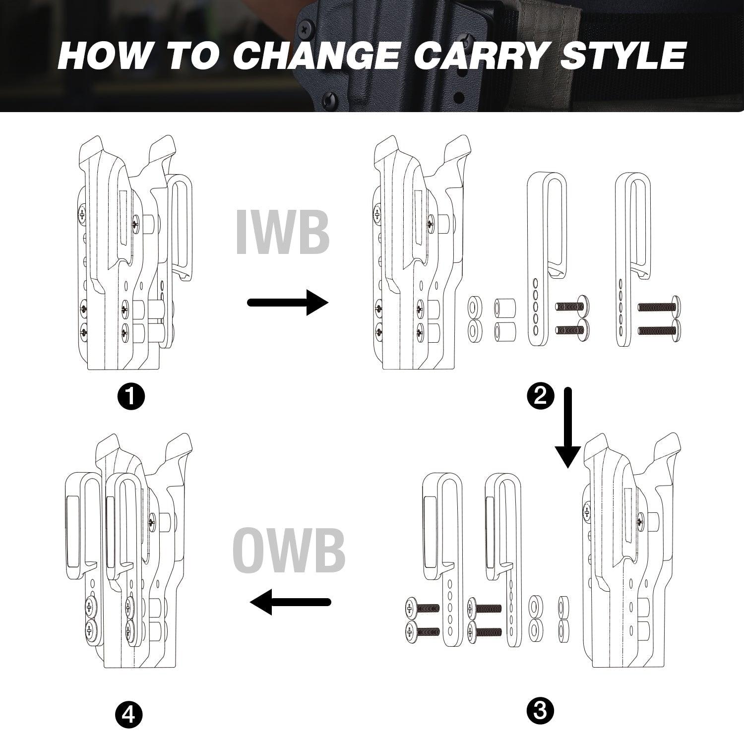 Glock 17 Gen 3-5 & Glock 22/31 Gen 3-4 IWB & OWB Convertible Holster Holsters, Optic Ready, Adj Ride Height,Right Hand | Warriorland WARRIORLAND