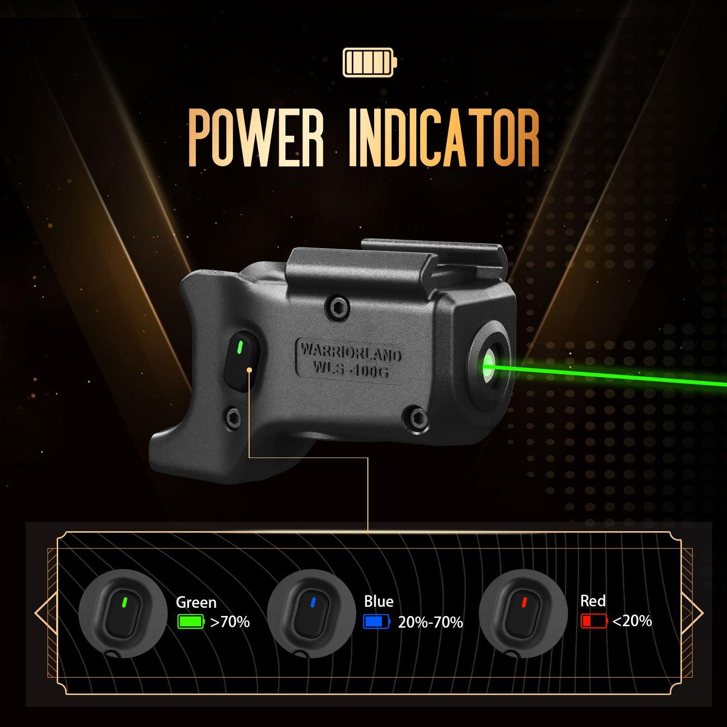 Green Laser Sight Designed to Fit Glock 43X MOS with Holster Combo, Green Beam Sight with Power Indicator, Custom-Made IWB Kydex Right Hand Holster, WLS-100G w/ G43X MOS Holster|WARRIORLAND WARRIORLAND