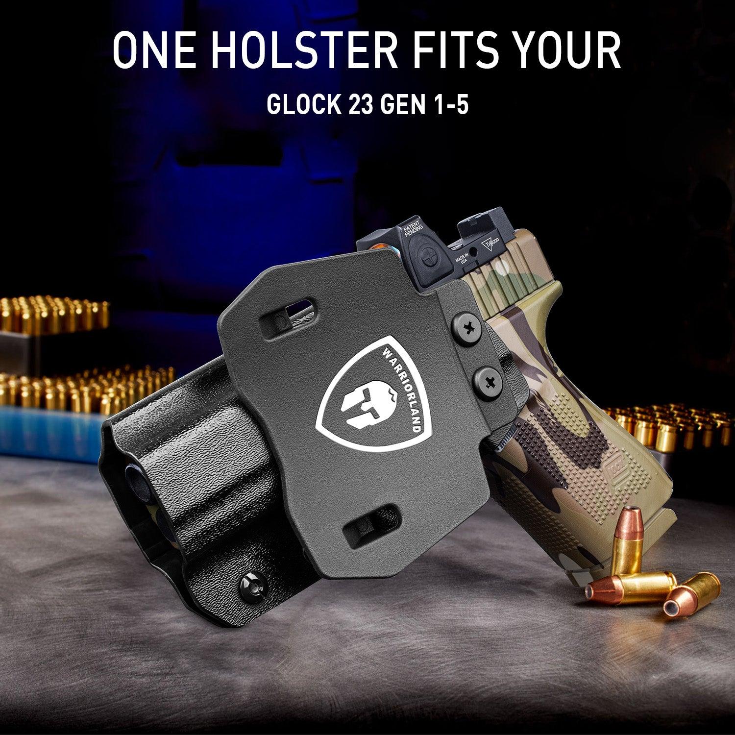 G23 Holster OWB Kydex Holster Optics Cut Fit G23 Gen 1-5 Pistol, Outside Waistband Open Carry G23 Gen 5 Holster with 1.75 Inch Paddle, Adj. Retention, Right Hand/Left Hand|WARRIORLAND WARRIORLAND