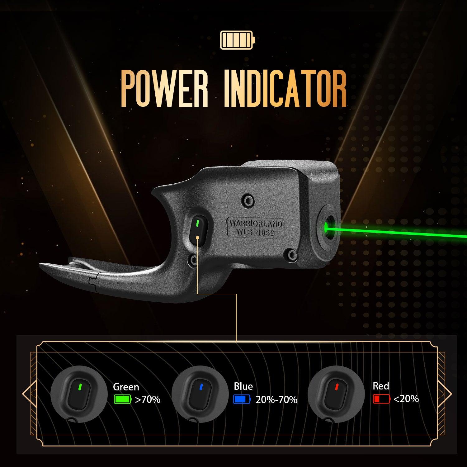 Green Laser Sight Designed to Fit Glock 43/G43X(No Rail Version) with Holster, Green Beam Sight with Power Indicator, Custom-Made IWB Kydex Holster Right Hand, WLS-105G w/ G43 Holster|WARRIORLAND WARRIORLAND