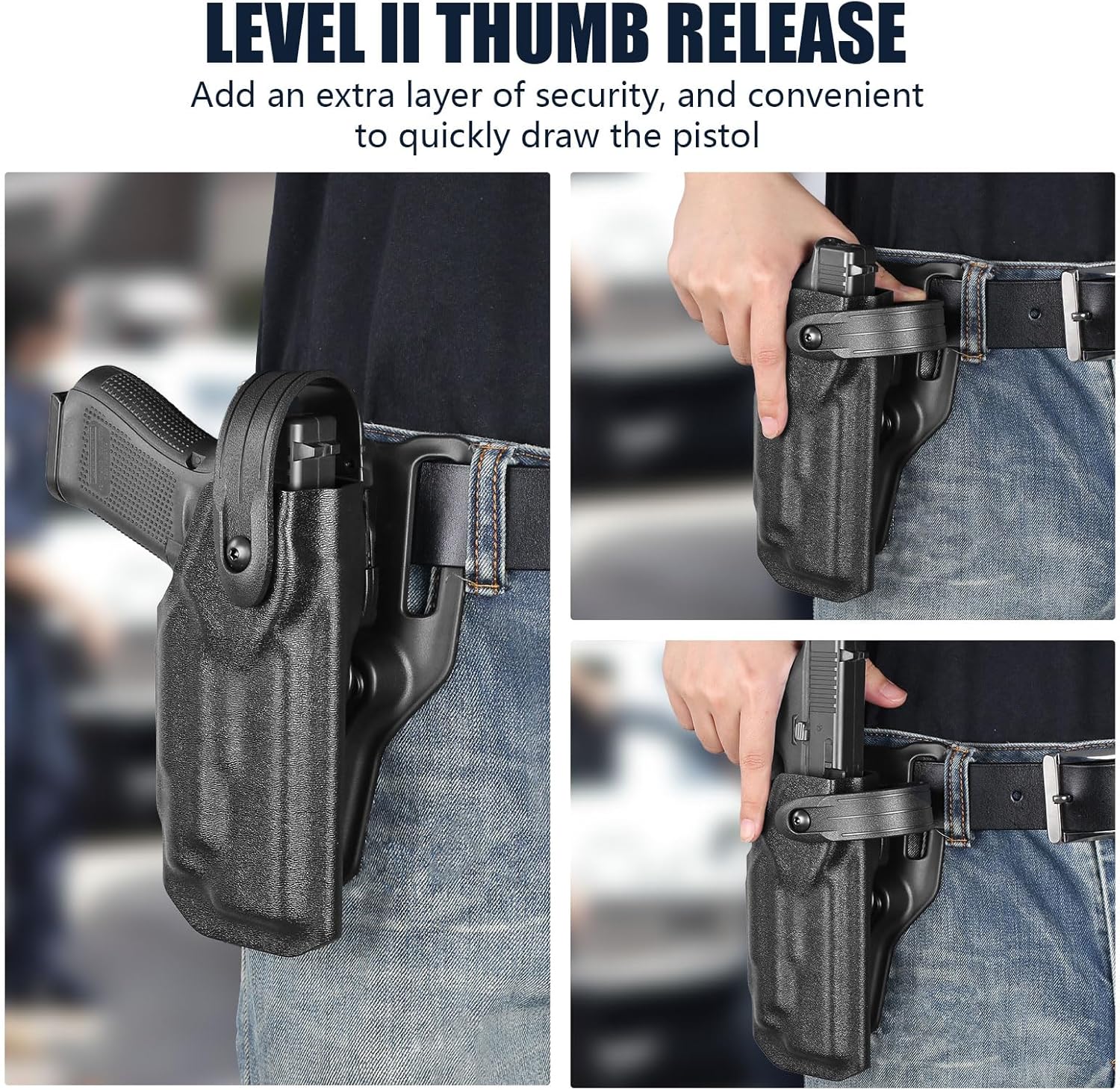 WARRIORLAND OWB Kydex Holster light bearing holster for Glock 17/19 Gen 3-5 - Thumb Release - Level II Retention - MB1/MB2/MB3 Compatible - Right Hand.
