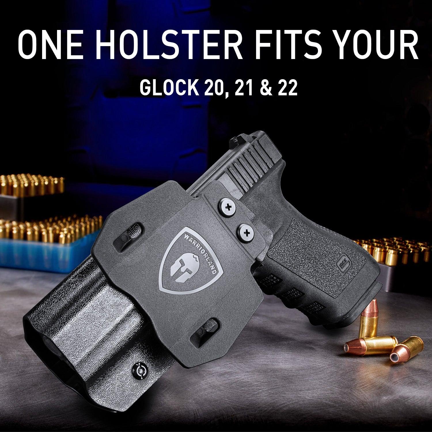 Glock 20 21 22 Holster OWB Kydex Holster Optics Cut: Glock 21 / Glock 20 (Gen 3 4 5) & Glock 22 Gen 5, Outside Waistband Open Carry G21 Holster with 1.75 Inch Paddle, Adj. Retention & Cant, Right|WARRIORLAND WARRIORLAND