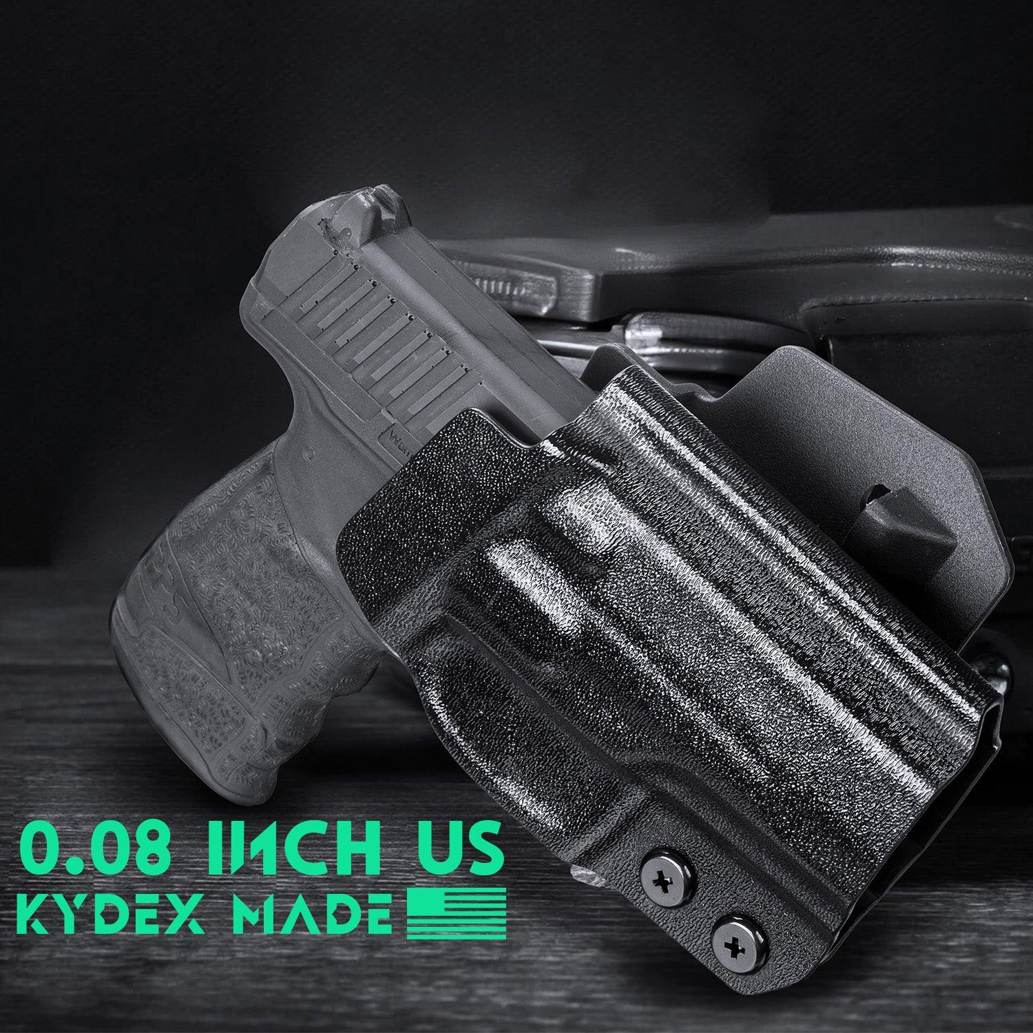 Walther PPS M2 OWB Holster Kydex Made Optics Cut: Walther PPS M2 Pistol, Outside Waistband Open Carry PPS M2 Holster with 1.75 Inch Paddle, Adj. Retention & Cant, Right Hand|WARRIORLAND WARRIORLAND