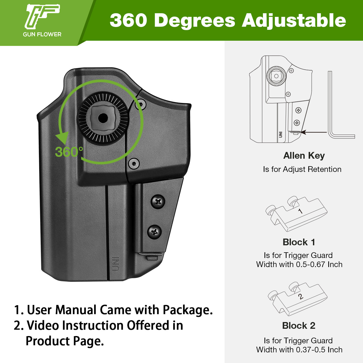 Universal OWB Holster Fit most Gun type Outside Waistband Carry Holster, Adjustable Retention, Index Finger Release,Right Hand WARRIORLAND