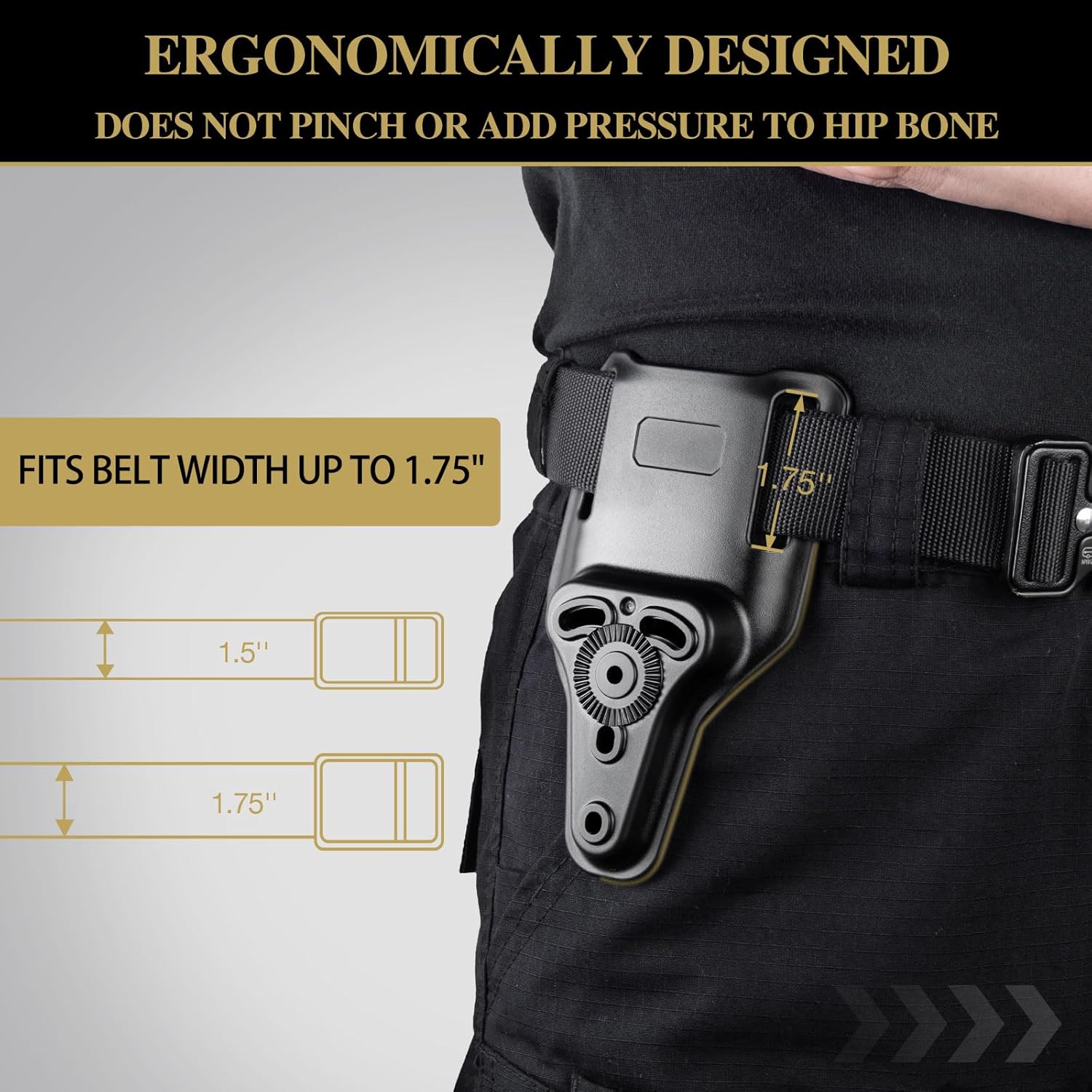 WARRIORLAND Universal Mid-Ride Belt Loop Adapter (CUBL) – 1.75” Duty Belt Fit, Adjustable 3-Hole Holster & 360° Gearwheel Compatibility