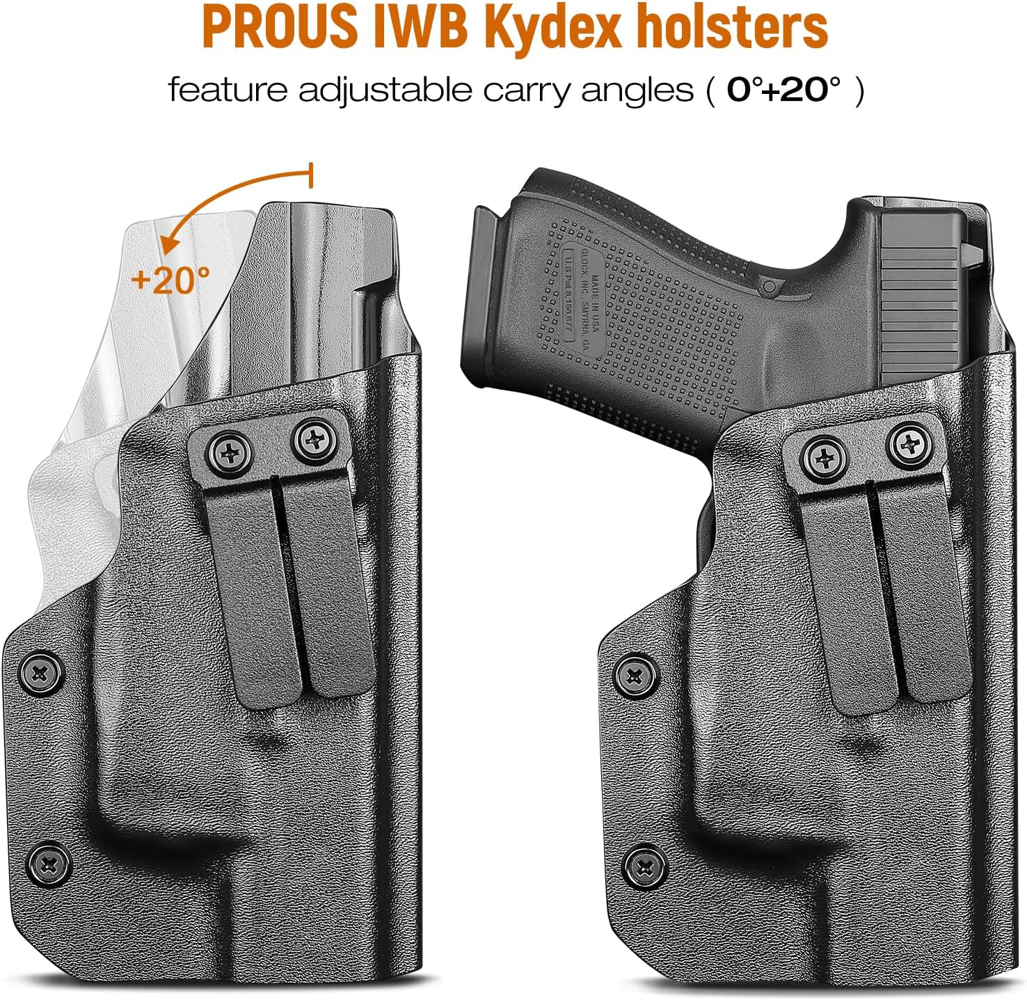 IWB Kydex Holster for Glock 19 with TLR6, Fit Glock 17/19 Gen 3-5, 23/32 Gen 3-4& 19X/ 44/45, Inside Waistband Conceal Carry, Adj. Cant & Retention, Right Hand.