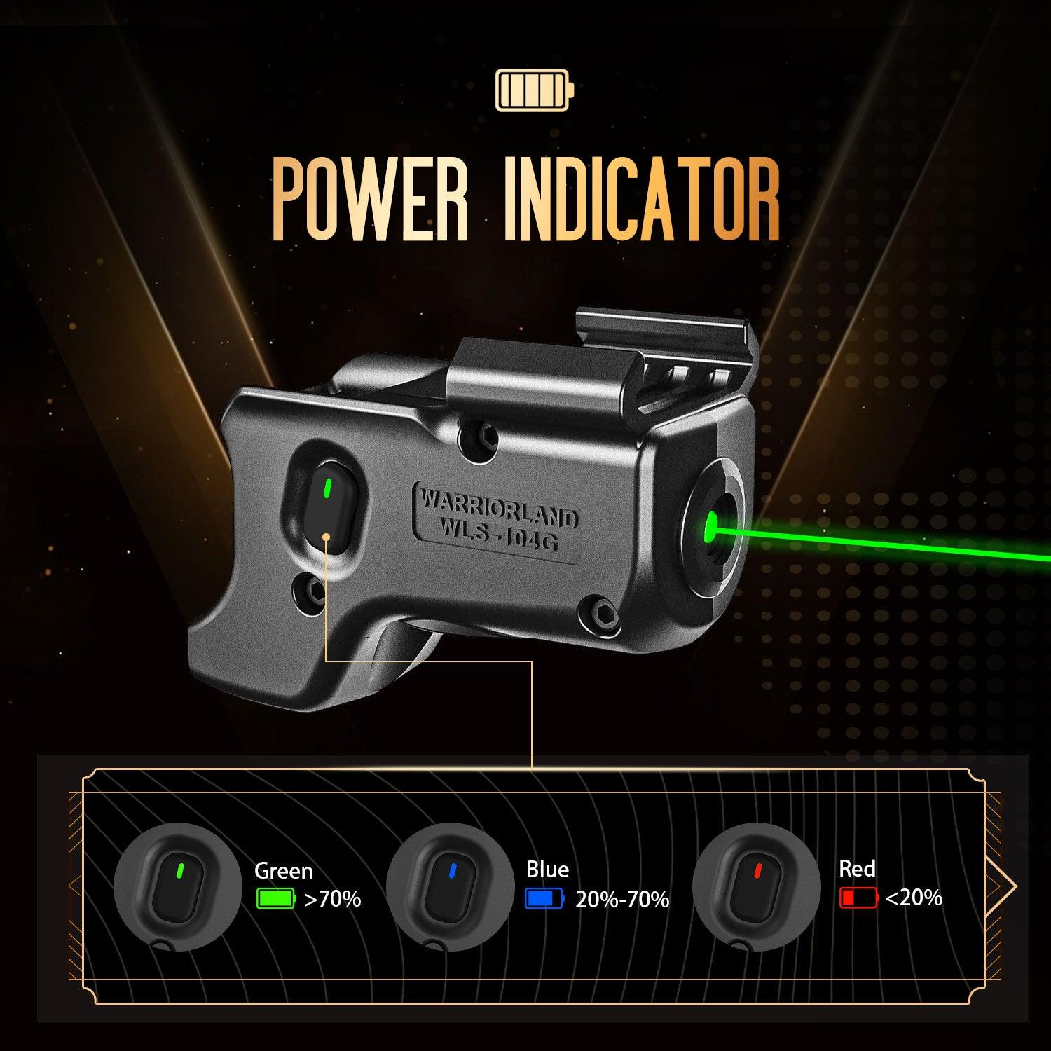 Green Laser Sight Tailored Fit Glock 17/19/19X/23/31/32/44/45, Ultra Compact G19 Beam Sight, Gun Sight with Ambidextrous On/Off Switch & Power Indicator|WARRIORLAND WARRIORLAND