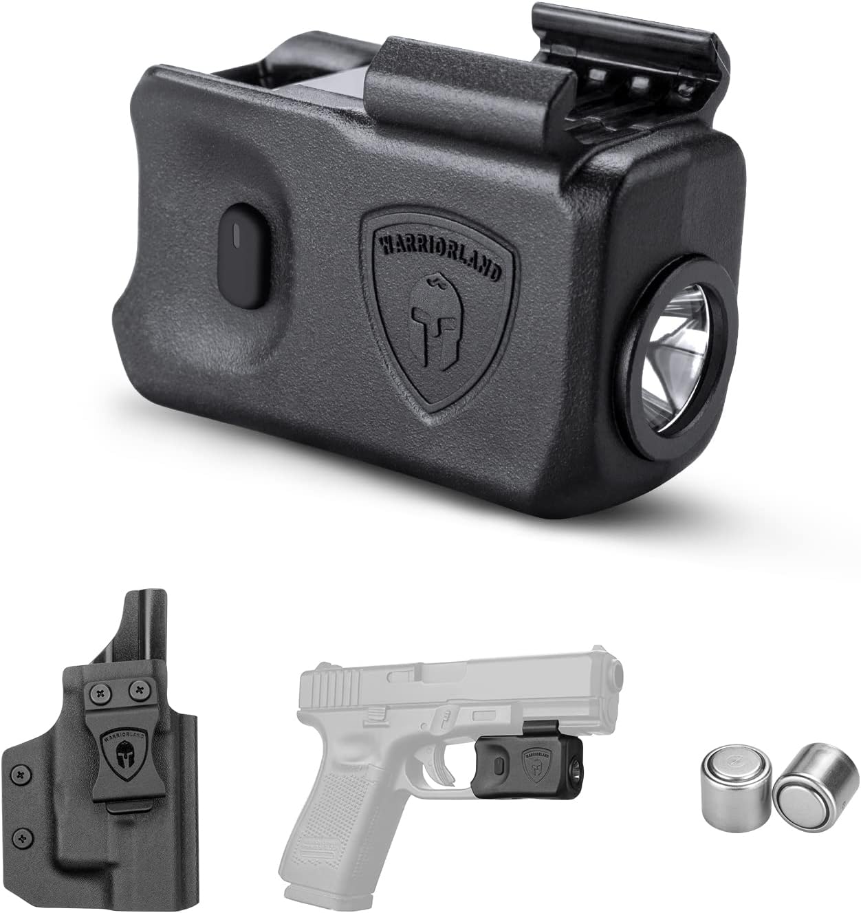 WARRIORLAND Mini Pistol Light with Kydex Holster Tailored Made Compatible with Glock 17/19/21/22 Gen 3 4 5 & G23/32 Gen 4 Pistol, 150 Lumen Glock Railed Handgun Light, LED Tactical Flashlight SL-1 WARRIORLAND
