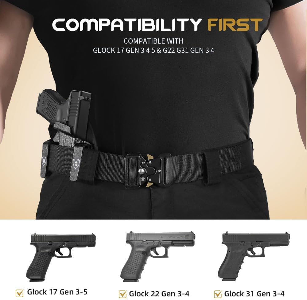 WARRIORLAND IWB Hybrid Kydex&Nylon Gun Holster for Glock 17 Gen 3 4 5 & G22 G31 Gen 3 4 & their MOS version,Optics Cut Pistol Holster,Concealed Carry Holster for Men/Women,Right Hand WARRIORLAND