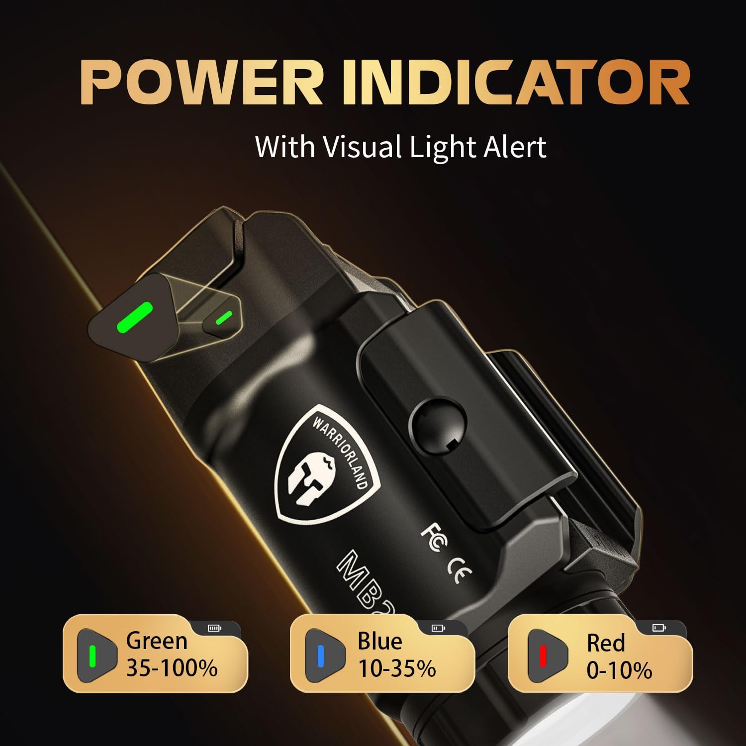 WARRIORLAND MB2 Pistol Light with Custom Holster Fit for Glock 21, Compact 500-Lumen Tactical Weapon Light White LED Flashlight with Power Indicator & IWB Conceal Carry Holster โWARRIORLAND