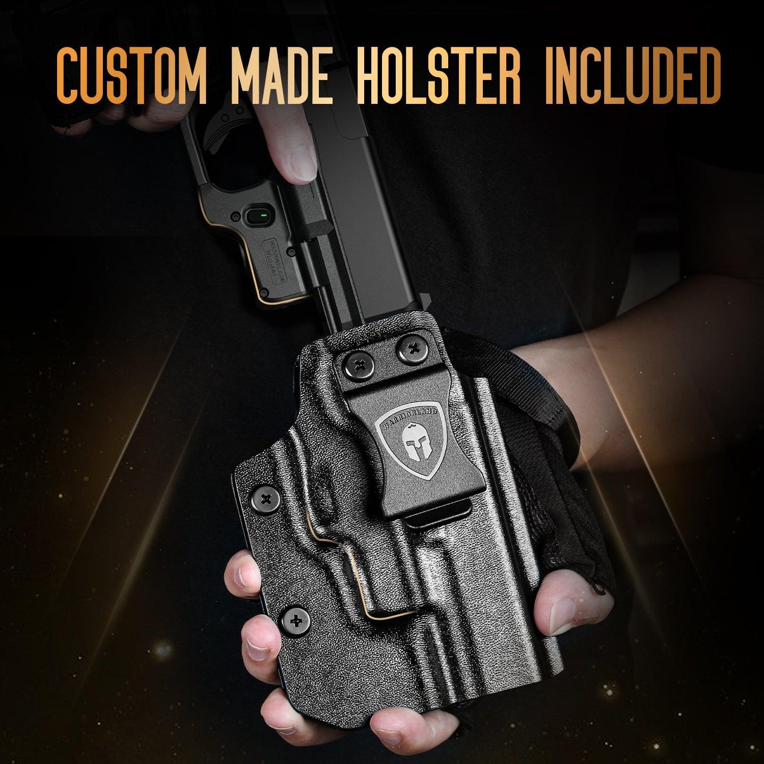 WARRIORLAND WLS-104 Laser Sight Designed to fit Glock 17/19/19X/23/31/32/44/45, Red Laser Sight with Power Indicator, Custom-made Kydex Holster Included, Windage and Elevation Adjustment WARRIORLAND