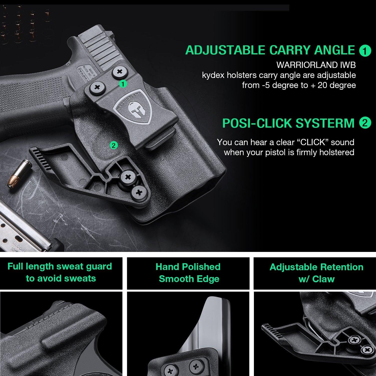 Glock 43X MOS IWB Kydex Holster with Claw, Also Fit 43/43x Red Dot Optics Ready Holster, Appendix Concealment Carry for Fat Guys, Right Hand | WARRIORLAND WARRIORLAND