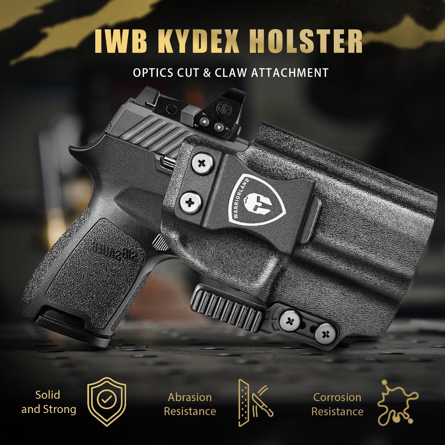 Sig P320 IWB Kydex Holster with Claw Attachment and Optic Cut: Sig Sauer P320 Compact M18 / P320 Fullsize M17, Inside Waistband Appendix Carry P320 Holster, Adj. Cant & Retention, Right|WARRIORLAND WARRIORLAND
