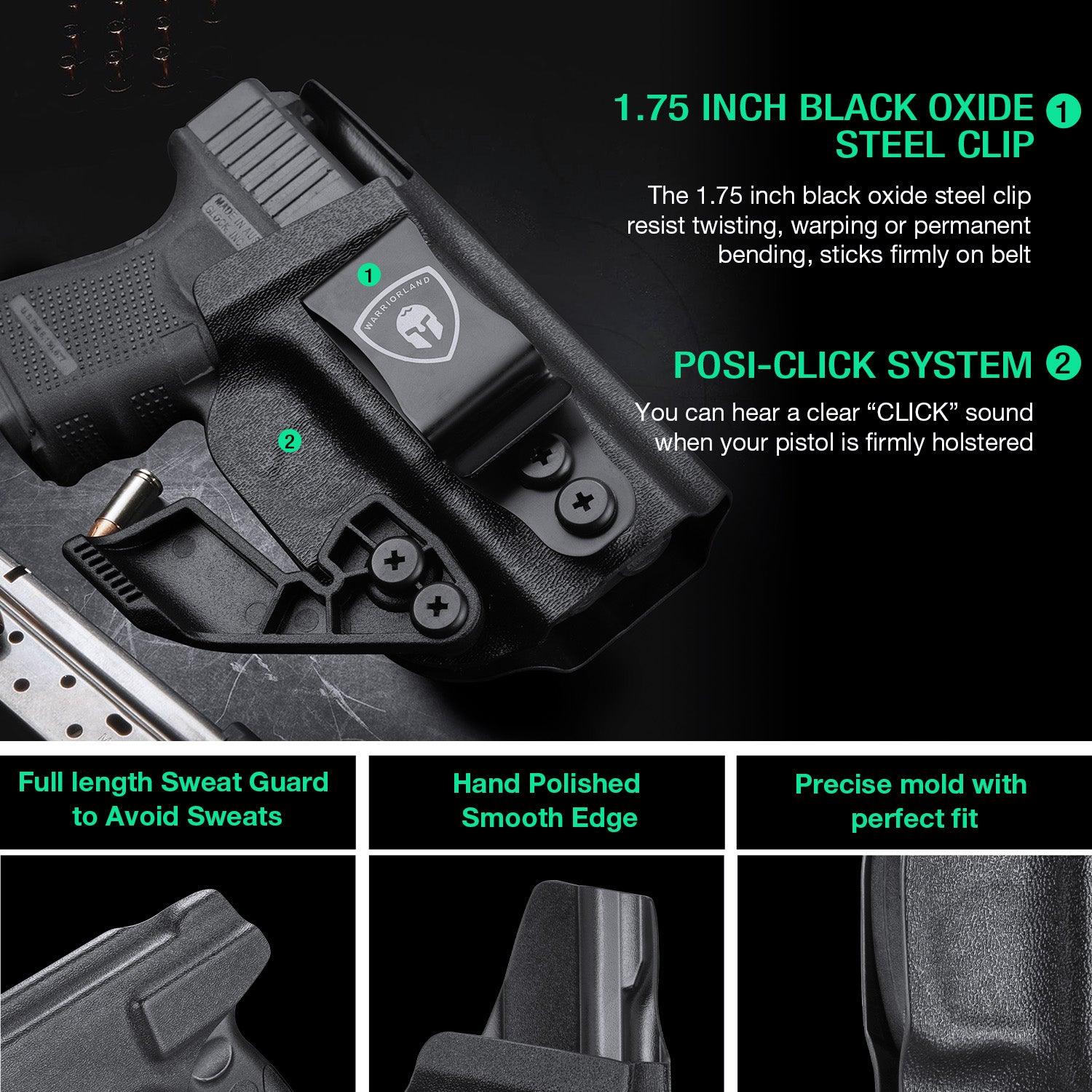 IWB Kydex Holster with Claw for Glock 26, Optic Ready Holster, Metal Belt Clip, 0.06 inch Kydex | Right/Left Hand WARRIORLAND