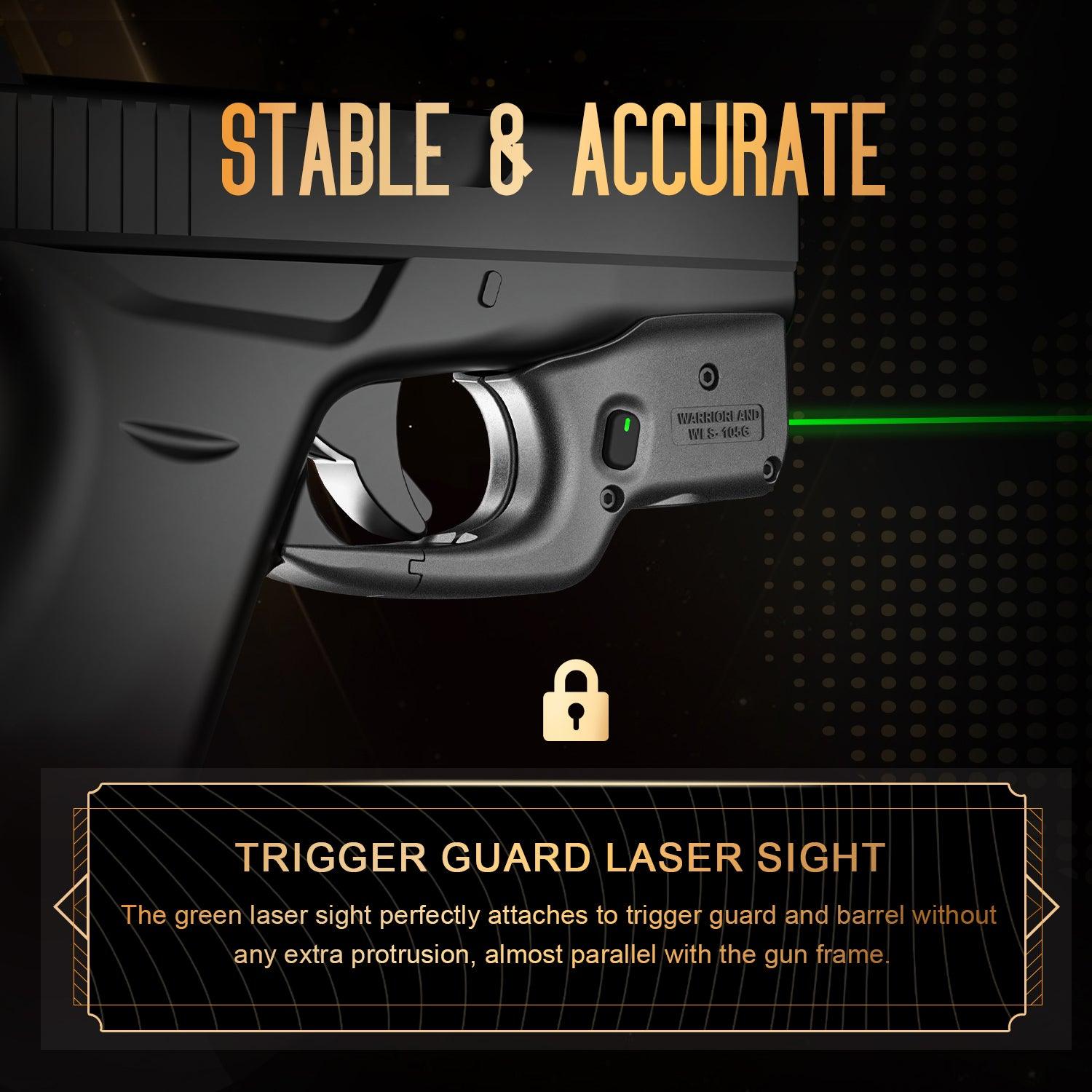 Green Laser Sight Designed to Fit Glock 43/G43X(No Rail Version) with Holster, Green Beam Sight with Power Indicator, Custom-Made IWB Kydex Holster Right Hand, WLS-105G w/ G43 Holster|WARRIORLAND WARRIORLAND