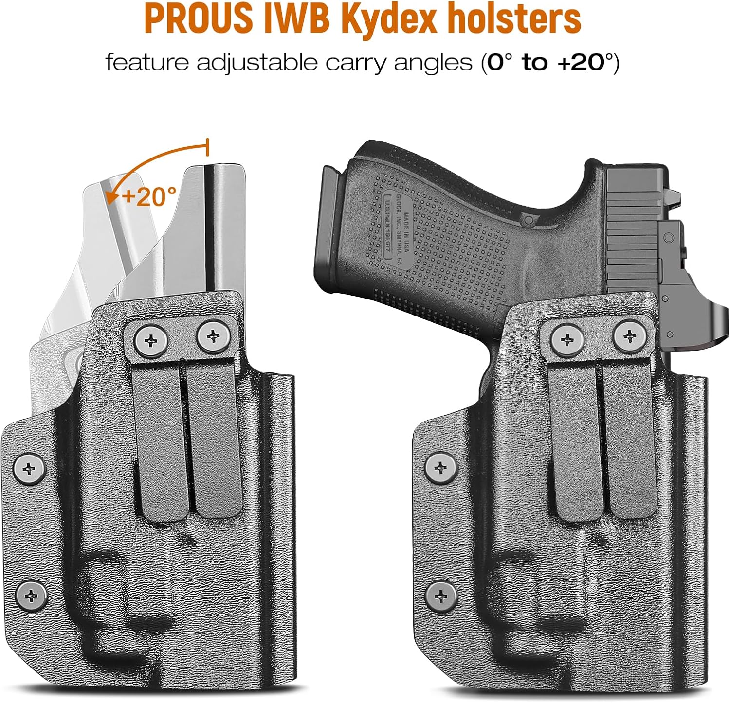IWB Kydex Holster for Glock 19 with TLR7/ TLR7A, Fit Glock 17/19 Gen 3-5, 23/32 Gen 3-4 & 19X/ 44/45, Inside Waistband Conceal Carry, Optic Cut, Adj. Cant & Retention, Right Hand.