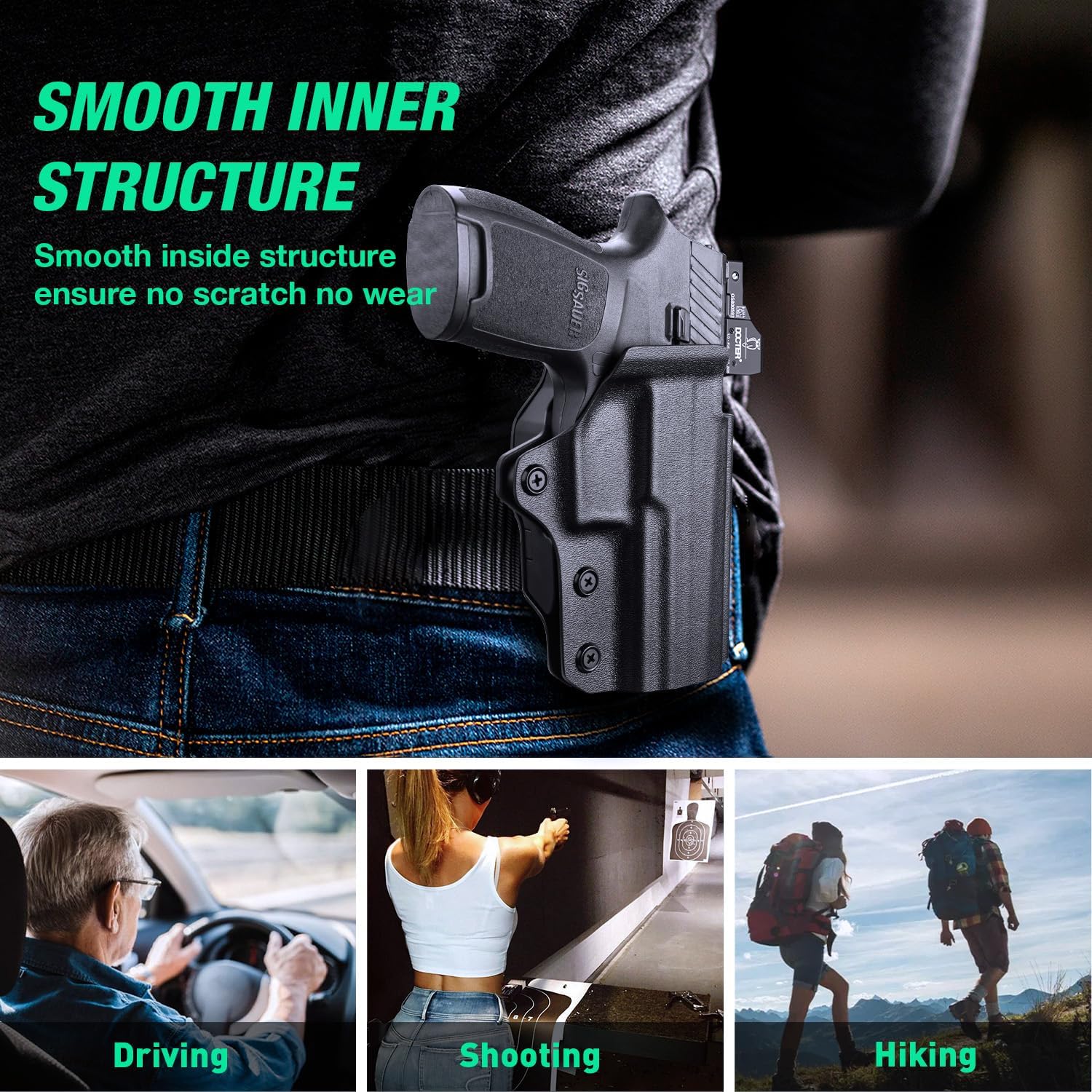 WARRIORLAND OWB KYDEX Holster Thumb Release & Optics Cut Fit: Sig P320 Compact M18 / P320 Full Size M17 / P320-XFIVE Legion, Outside Waistband 360 Degree Adj. Fits 1.5"-2.25" Belt, Right Hand
