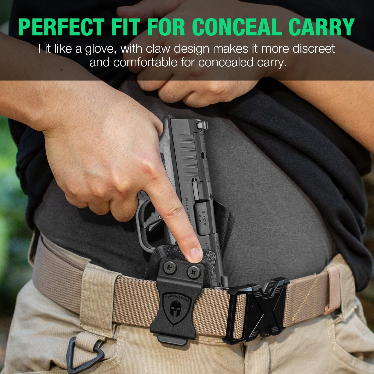 WARRIORLAND IWB Kydex Holster Optic Cut & Claw Compatible with Springfield Hellcat Pro, Inside Waistband Conceal Carry, Adj. Cant and Retention, Right Hand.