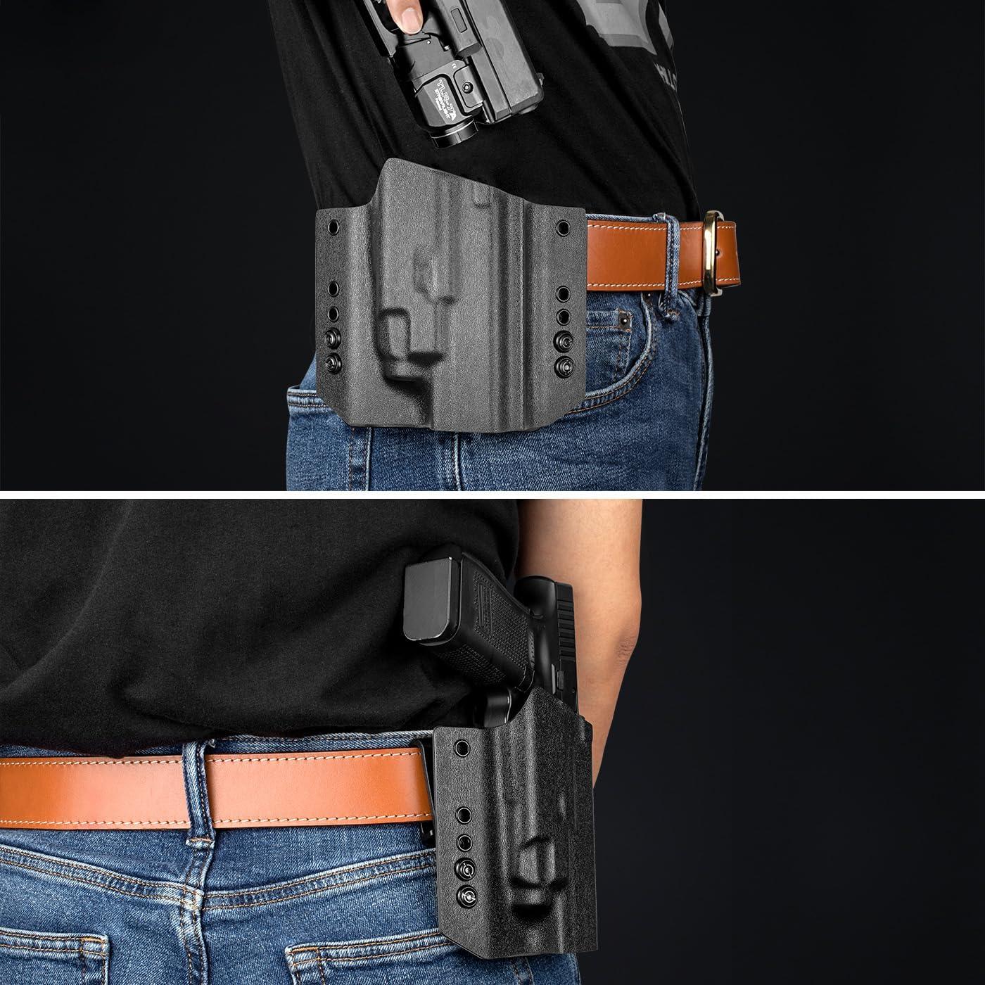 Glock 17/19 TLR7/TLR7A Holster OWB Kydex Holster Optic Cut Fit: Glock 17 G19 G44 G45 GEN 1-5 G23 G32 Gen 3-4 w/TLR-7 TLR-7A, Outside Waistband Carry Holster, Right Hand | Warriorland WARRIORLAND