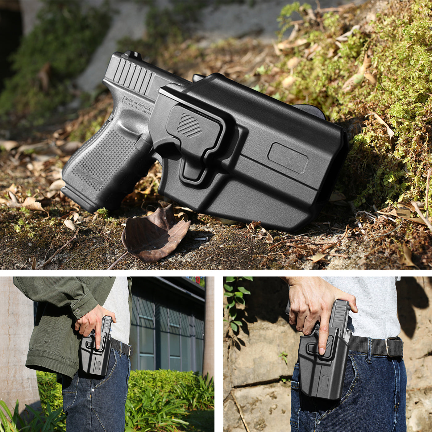 Universal OWB Holster Fit most Gun type Outside Waistband Carry Holster, Adjustable Retention, Index Finger Release,Right Hand WARRIORLAND