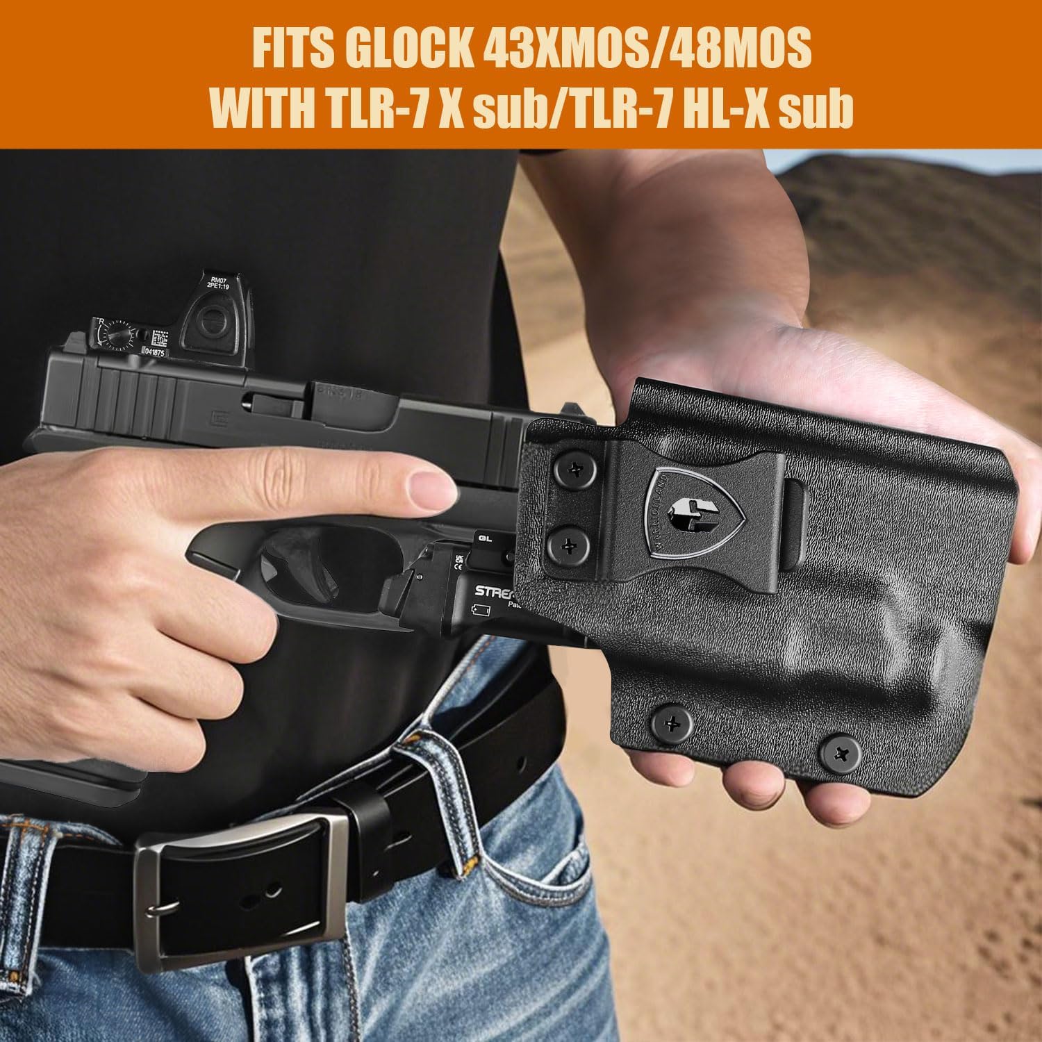 WARRIORLAND IWB Kydex Holster for Glock 43X MOS / 48 MOS with TLR-7X Sub or TLR-7 HL-X Sub โ Optic Cut | Full Sweat Guard | Posi-Click Retention | Adj. Cant & Retention, Right Hand.