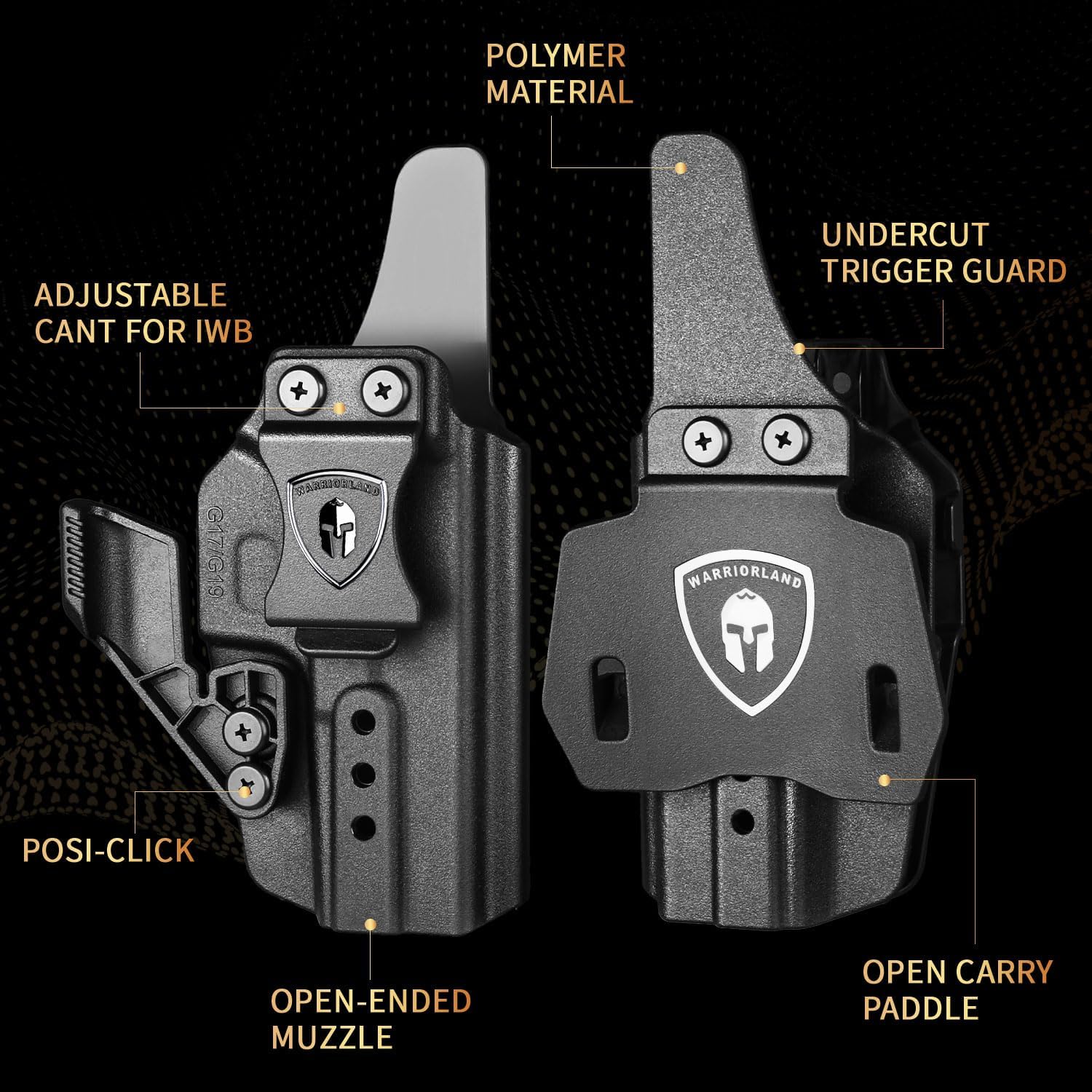 WARRIORLAND IWB & OWB Convertible Holster Optic Cut: Compatible with Glock 17/19/26/34 Gen3-5 G17/G19 Gen4 MOS G17/G19/G26/G34 Gen5 MOS 19X G23 Gen3-4 G32 Gen3-4 G44 G45 G45 MOS Holster, with Claw,Adj Ride Height, Right Hand WARRIORLAND