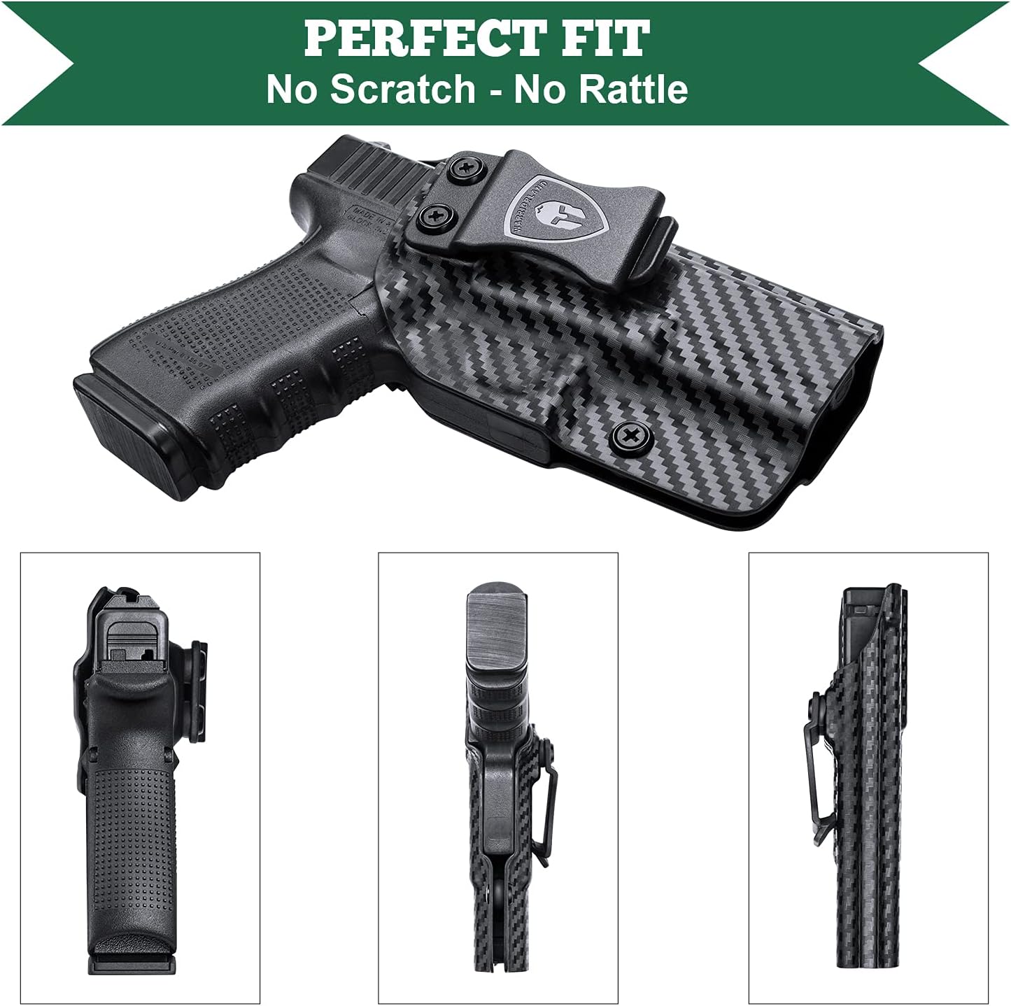 WARRIORLAND Compatible with Glock 17 Holster, IWB Kydex Holster Fit Glock 17/19/26 Gen3-5、Glock 17/19 Gen 4-5 MOS、Glock 34, Inside Waistband Concealed Carry, Adj. Cant & 'Posi-Click' Retention WARRIORLAND