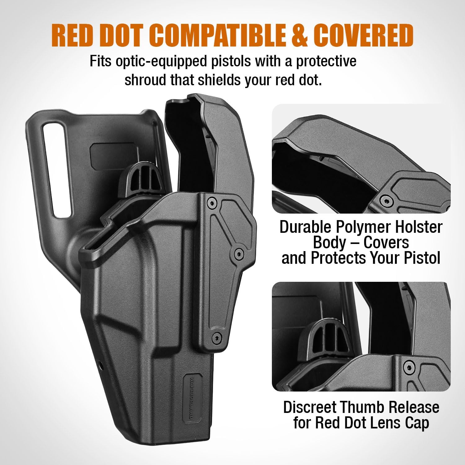 WARRIORLAND Level 2 Duty Holster for Glock 17/19 /22/23/34 Gen 3-5 & G31/32 Gen3-4 & 19X/44/45/47/49 & MOS Version, Optic Cut with RDS Cover, Thumb Release, Fits 2.0" Belt, Open-Muzzle Gun Holster WARRIORLAND